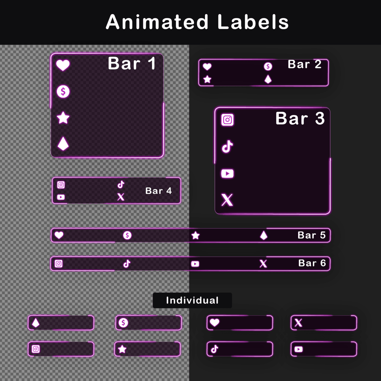 Stream Overlay Package – Animated Pink-and-Purple Neon