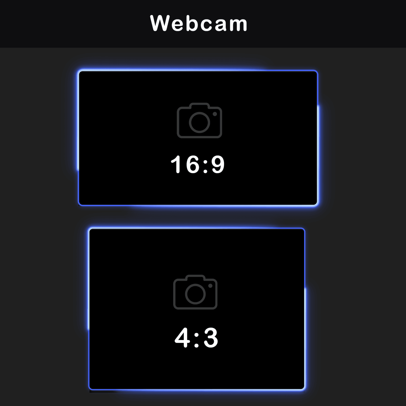 Blue-themed animated webcam overlays for 16:9 and 4:3 aspect ratios, featuring a futuristic design