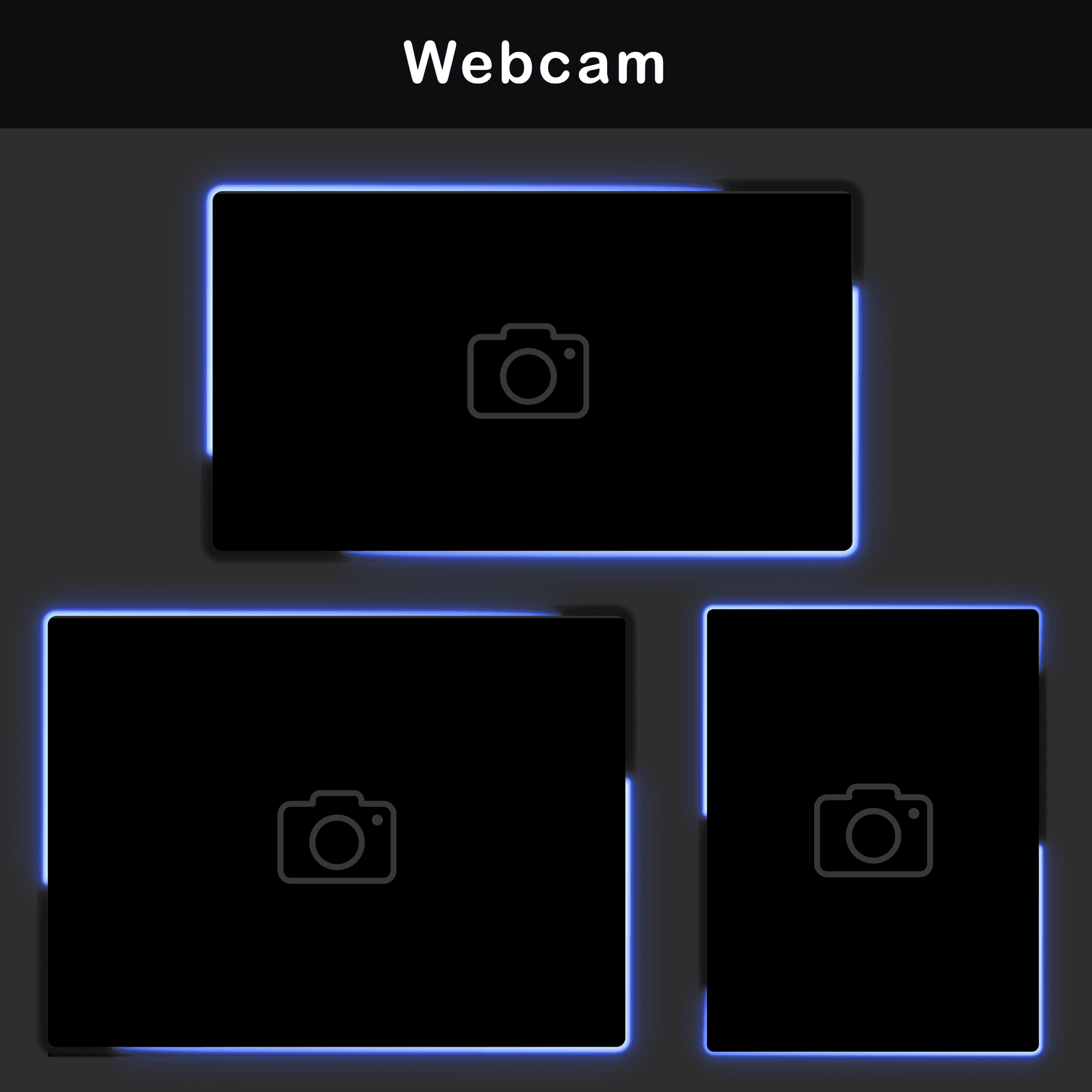 Animated Twitch Overlay Pack | Minimalist Black & Blue Stream Package for OBS & VTuber 6 Animated Webcam Overlays: Dark blue webcam overlays in 4:3 and 16:9 formats for a professional look.