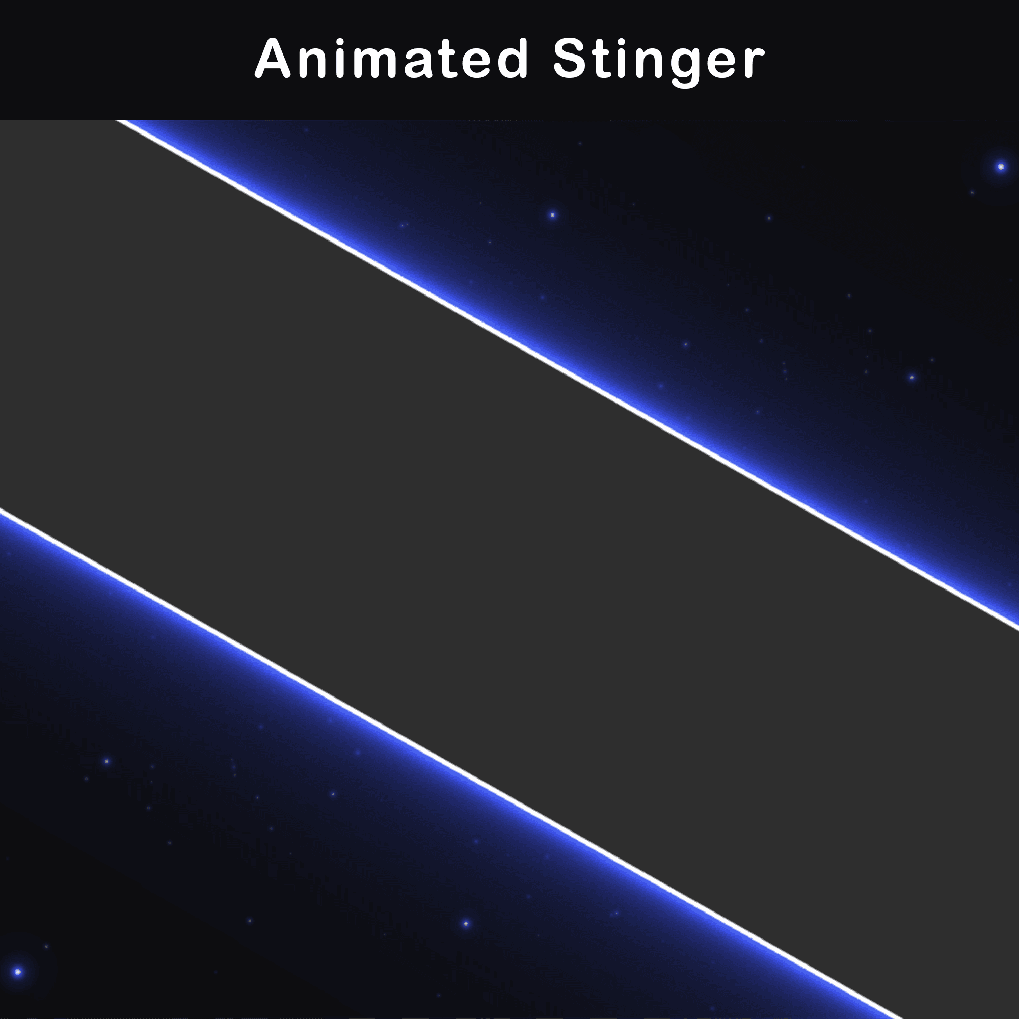Animated Twitch Overlay Pack | Minimalist Black & Blue Stream Package for OBS & VTuber 4 Animated Stinger: A dark blue stinger transition with a sleek, minimalist design and a starry background.