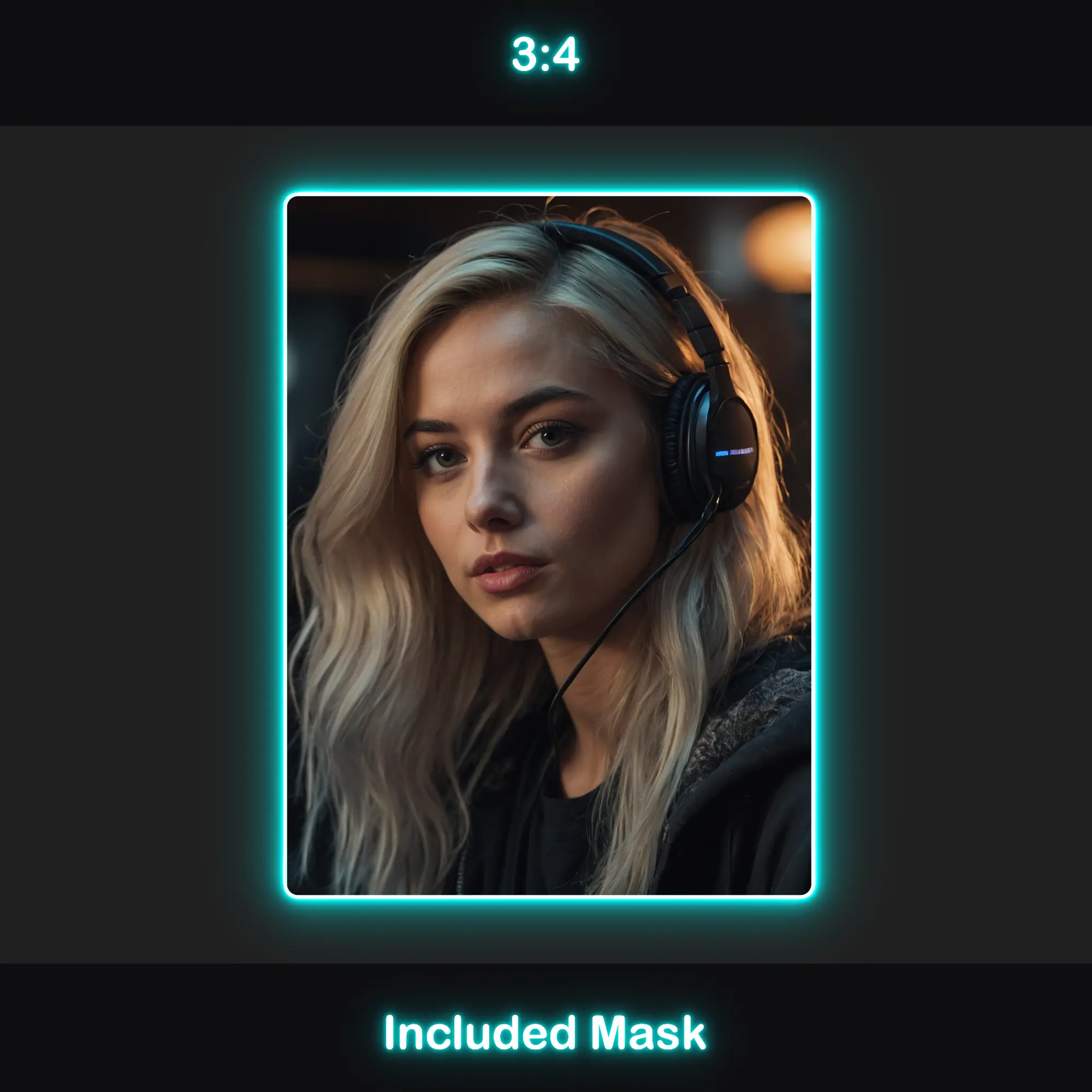 Animated Neon Cyan Glow Webcam Frames 4 Neon Cyan Webcam Overlay: A 3:4 ratio webcam frame with a neon cyan glow, included mask.