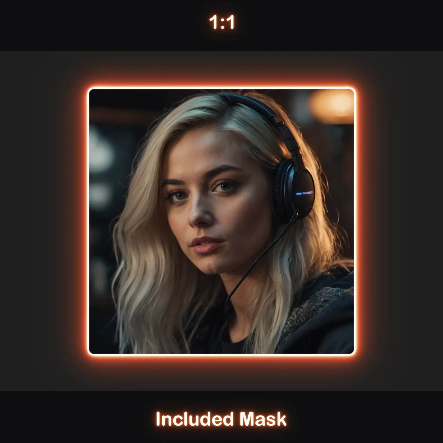 Animated Neon Orange Glow Webcam Frames 3 Animated orange webcam overlay in 1:1 aspect ratio with rounded corners, an orange glow, and an included mask