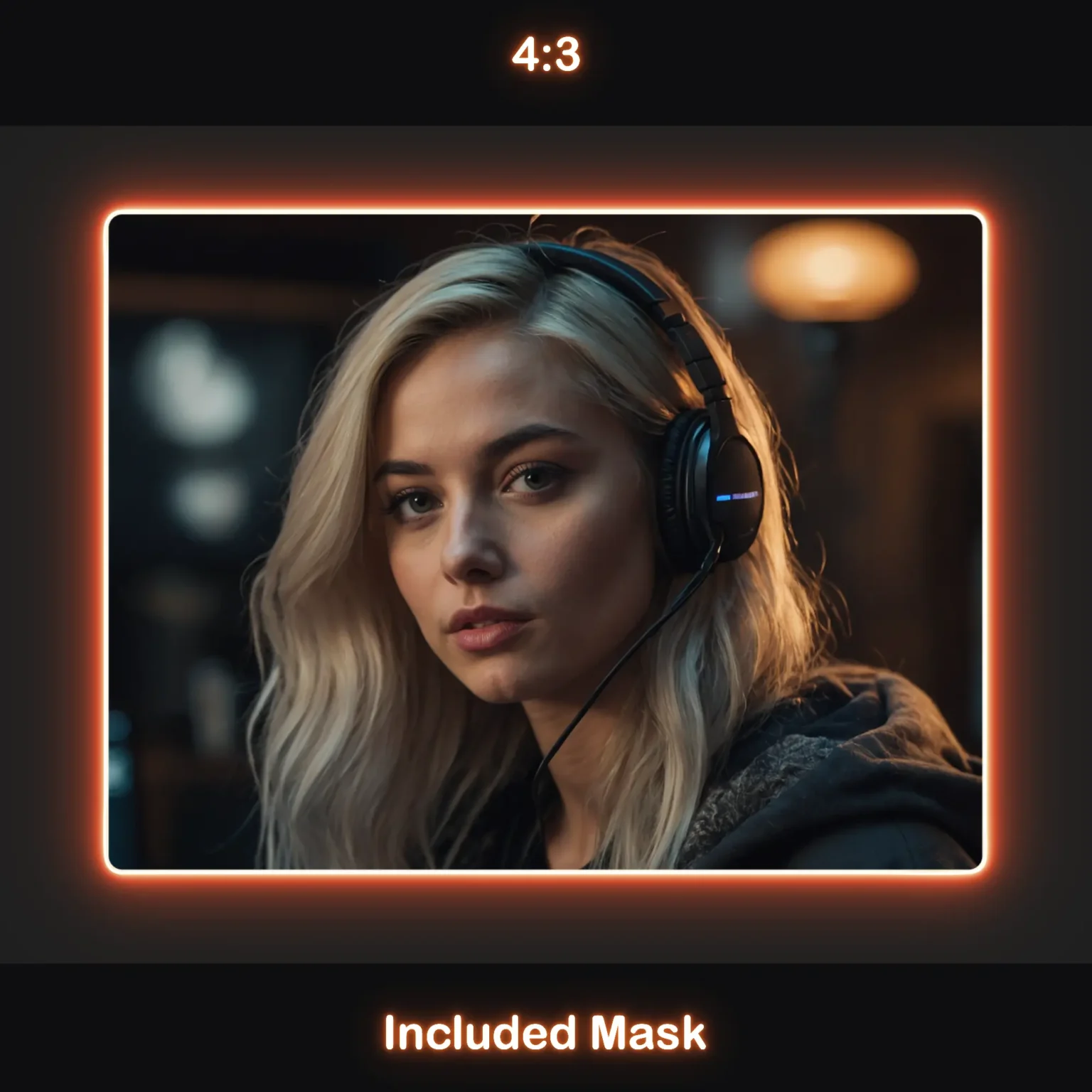 Animated Neon Orange Glow Webcam Frames 5 Animated orange webcam overlay in 4:3 aspect ratio with rounded corners, an orange glow, and an included mask