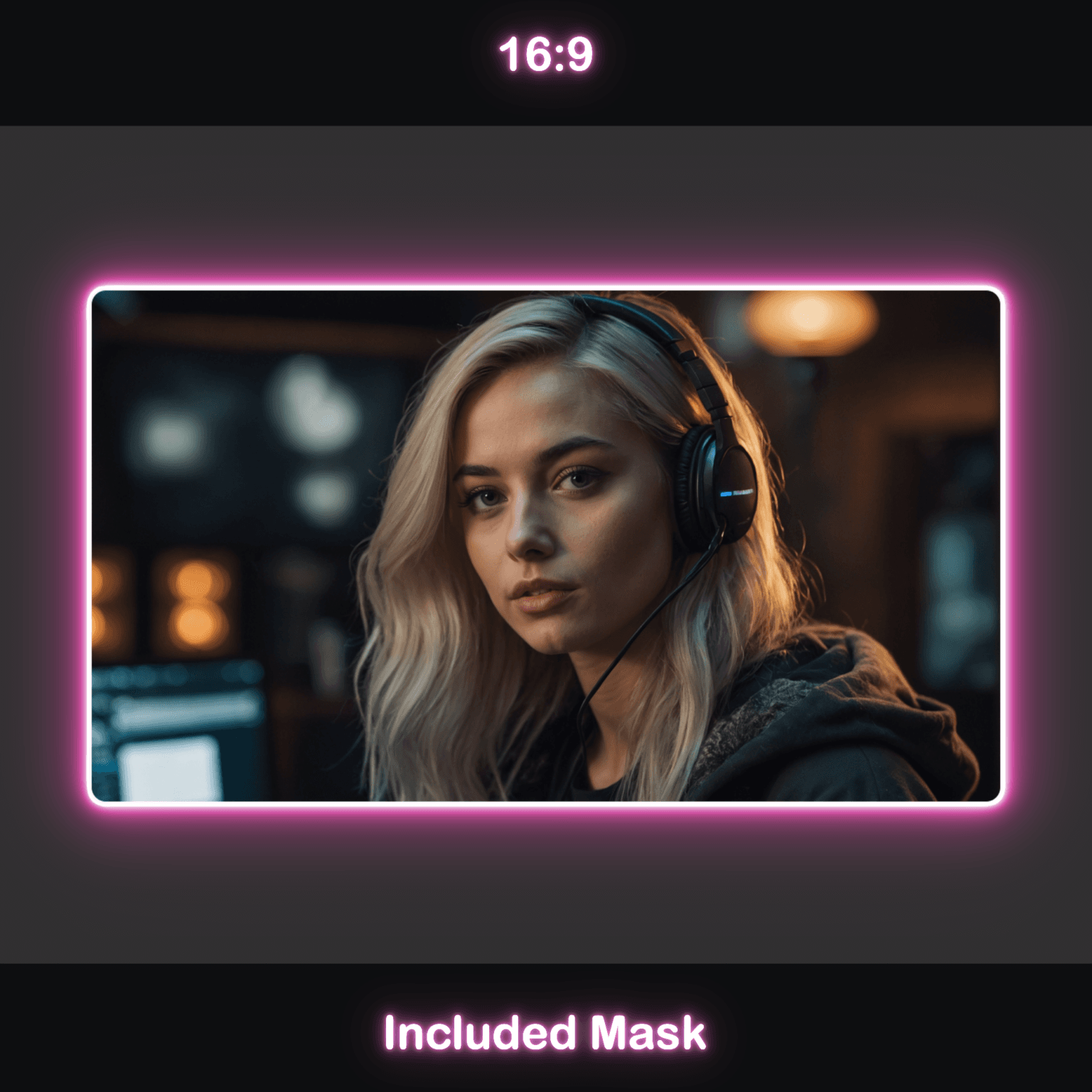 Animated Neon Pink Glow Webcam Frames 2 Neon Pink Webcam Overlay: A 16:9 ratio webcam frame with a neon pink glow, included mask.