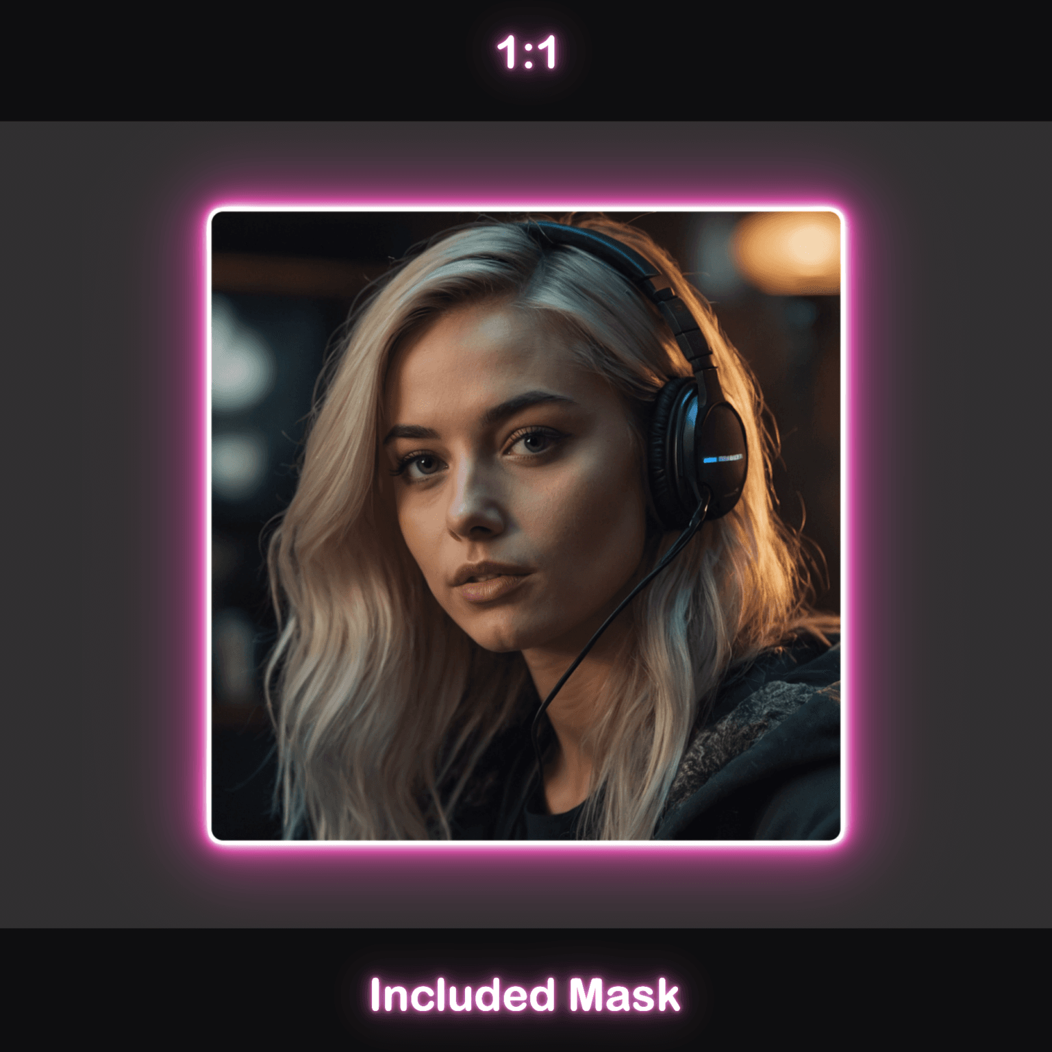Animated Neon Pink Glow Webcam Frames 3 Neon Pink Webcam Overlay: A square 1:1 ratio webcam frame with a neon pink glow, included mask.
