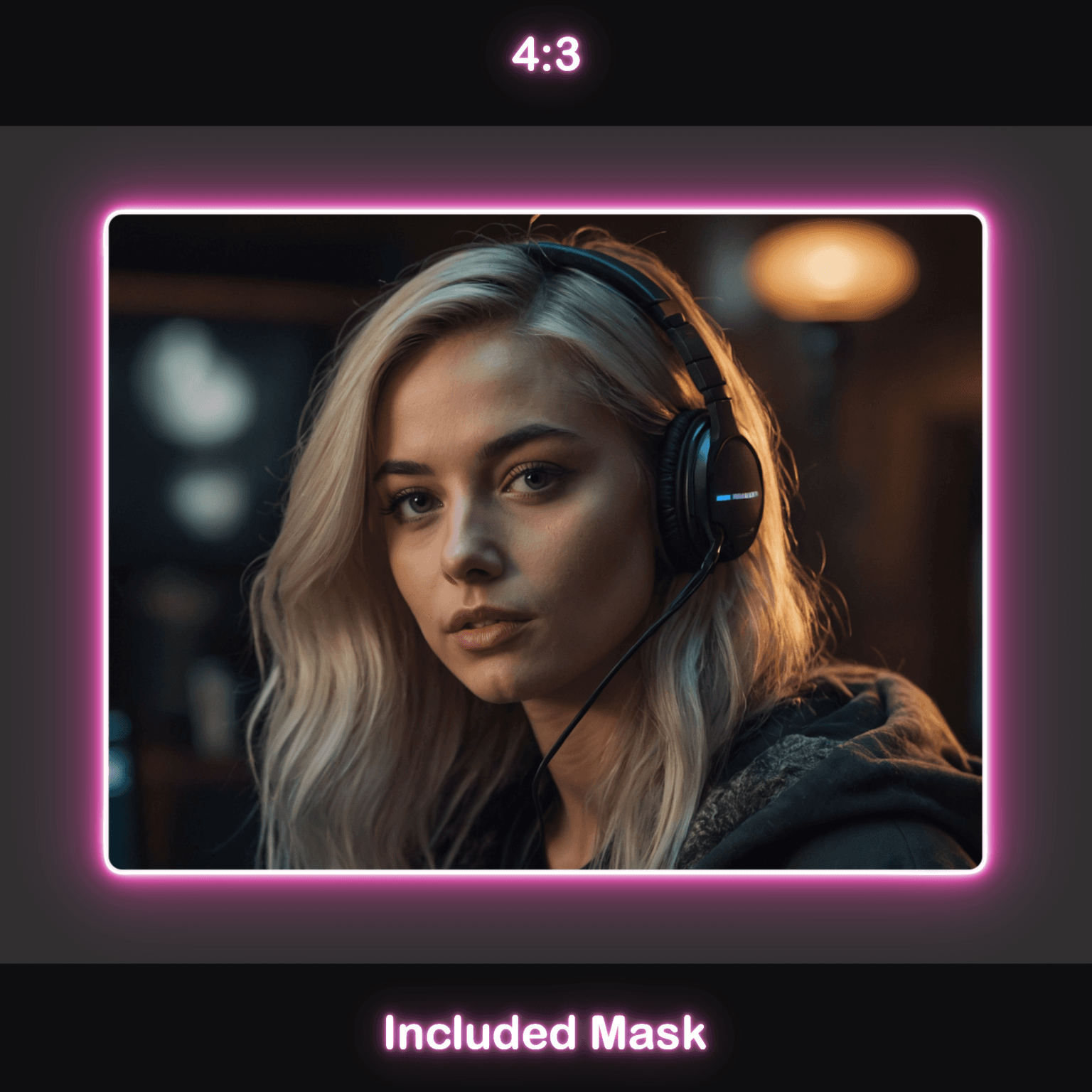 Animated Neon Pink Glow Webcam Frames 5 Neon Pink Webcam Overlay: A 4:3 ratio webcam frame with a neon pink glow, included mask.