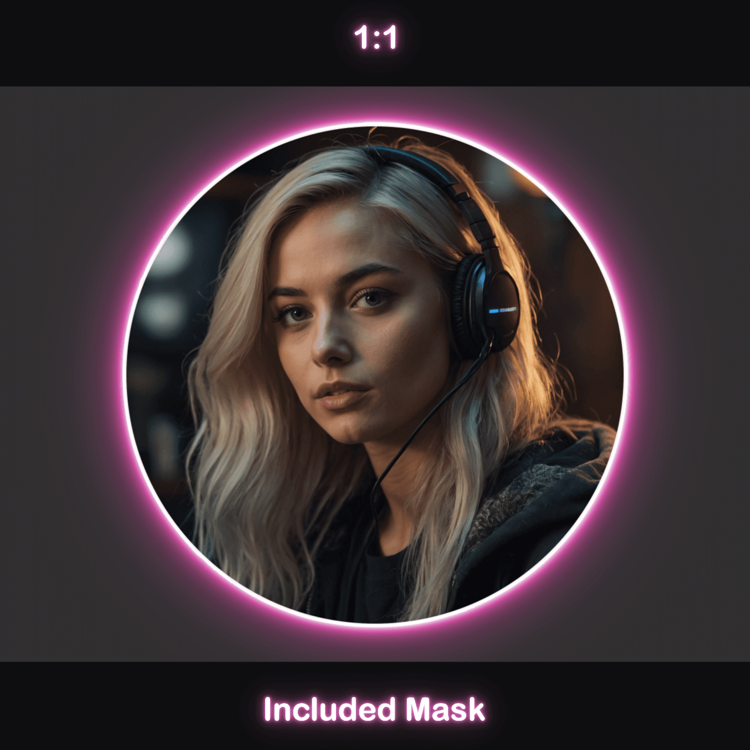 Animated Neon Pink Glow Webcam Frames 6 Neon Pink Webcam Overlay: A circular 1:1 ratio webcam frame with a neon pink glow, included mask.