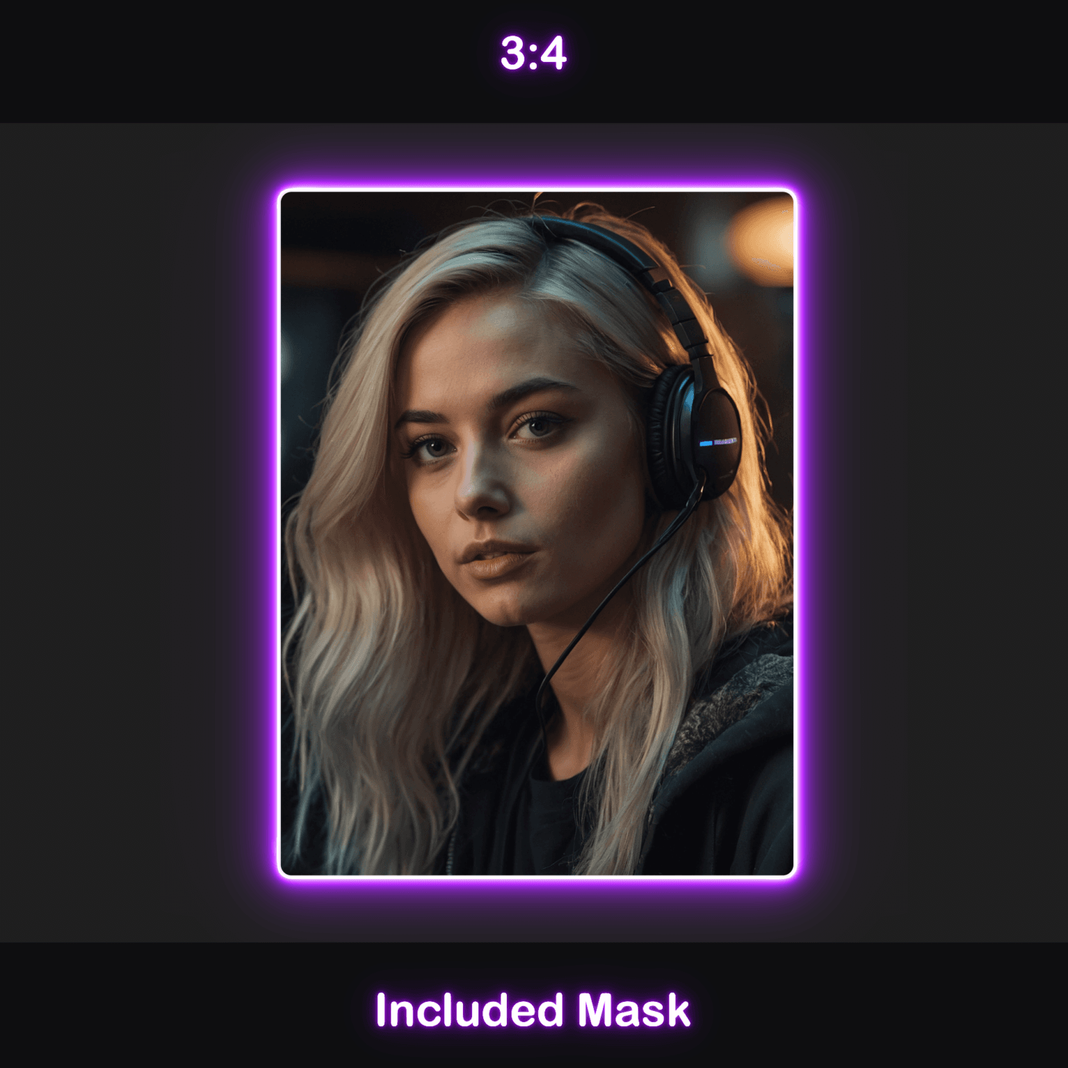 Animated Neon Purple Glow Webcam Frames 5 Neon Purple Webcam Overlay: A 3:4 ratio webcam frame with a neon purple glow, included mask.