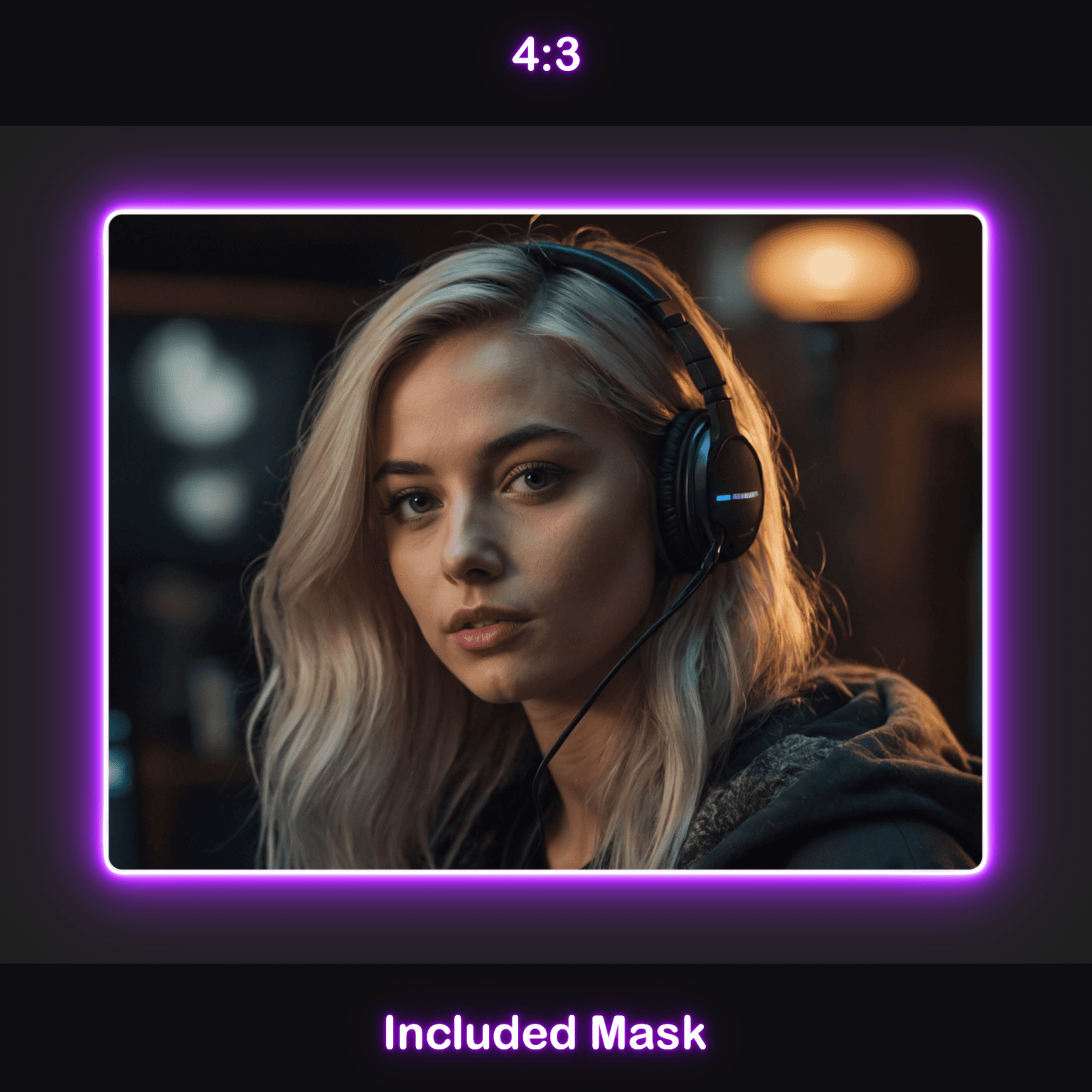 Animated Neon Purple Glow Webcam Frames 4 Neon Purple Webcam Overlay: A 4:3 ratio webcam frame with a neon purple glow, included mask.