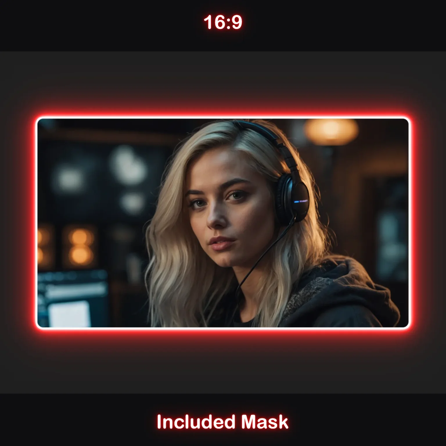 Animated Neon Red Glow Webcam Frames 2 Animated red webcam overlay in 16:9 aspect ratio with rounded corners, a red glow, and an included mask