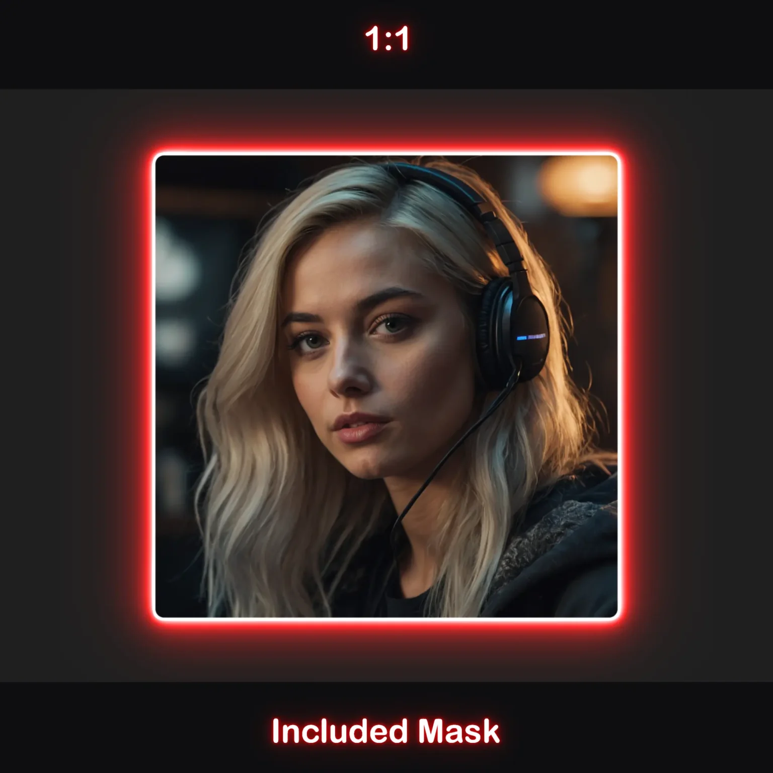 Animated Neon Red Glow Webcam Frames 3 Animated red webcam overlay in 1:1 aspect ratio with rounded corners, a red glow, and an included mask
