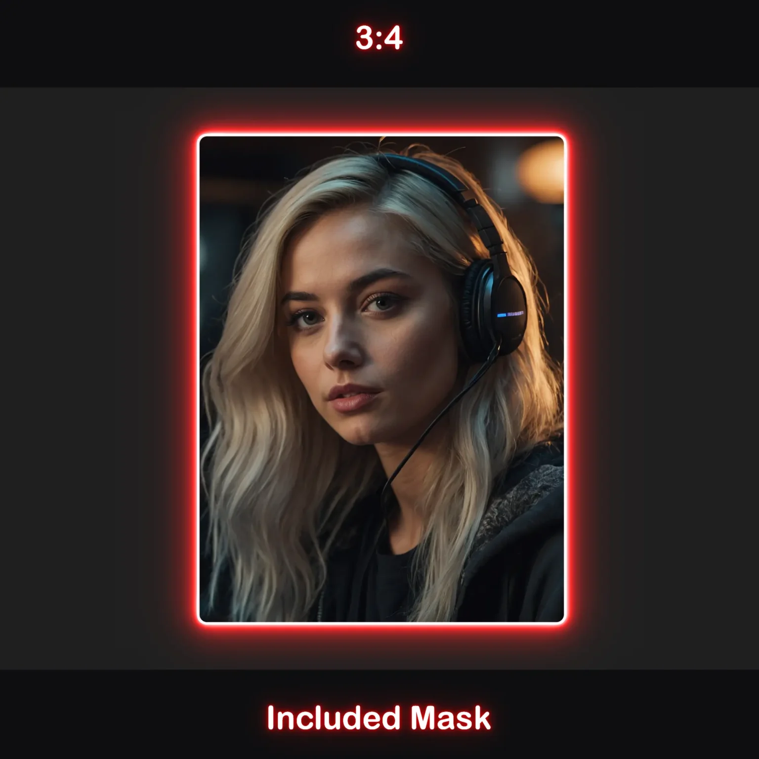 Animated Neon Red Glow Webcam Frames 4 Animated red webcam overlay in 3:4 aspect ratio with rounded corners, a red glow, and an included mask