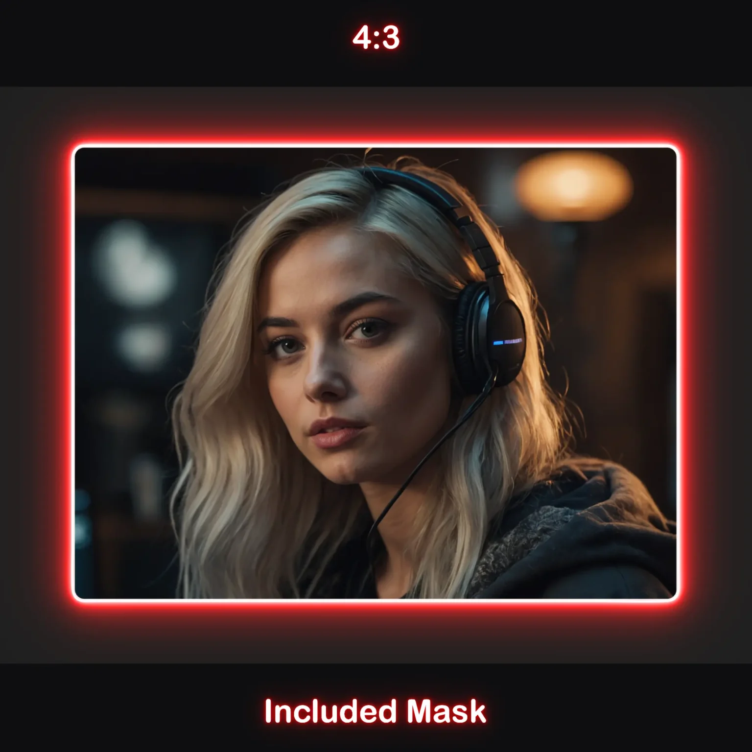 Animated Neon Red Glow Webcam Frames 5 Animated red webcam overlay in 4:3 aspect ratio with rounded corners, a red glow, and an included mask