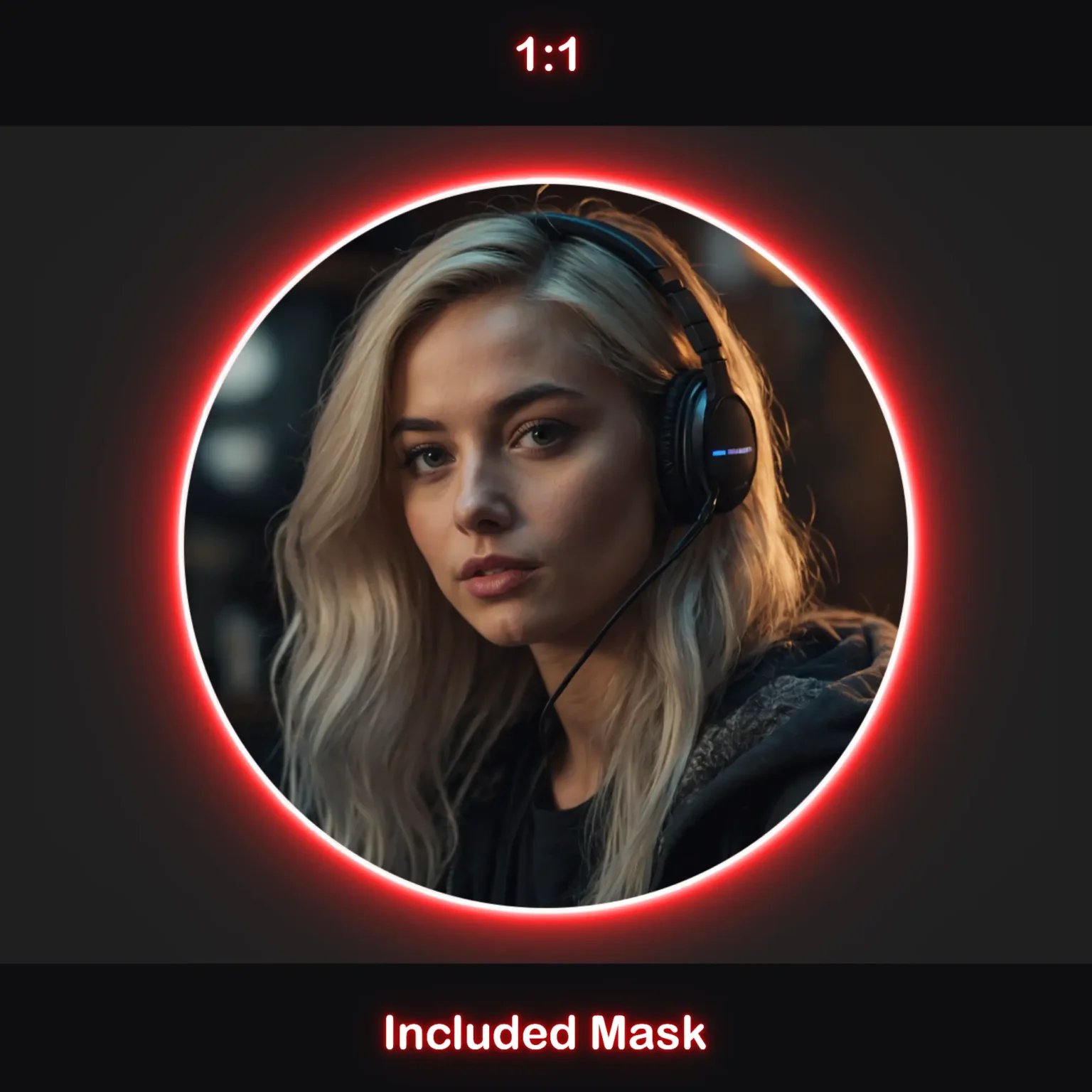 Animated Neon Red Glow Webcam Frames 6 Animated red webcam overlay in 1:1 circular aspect ratio with rounded corners, a red glow, and an included mask