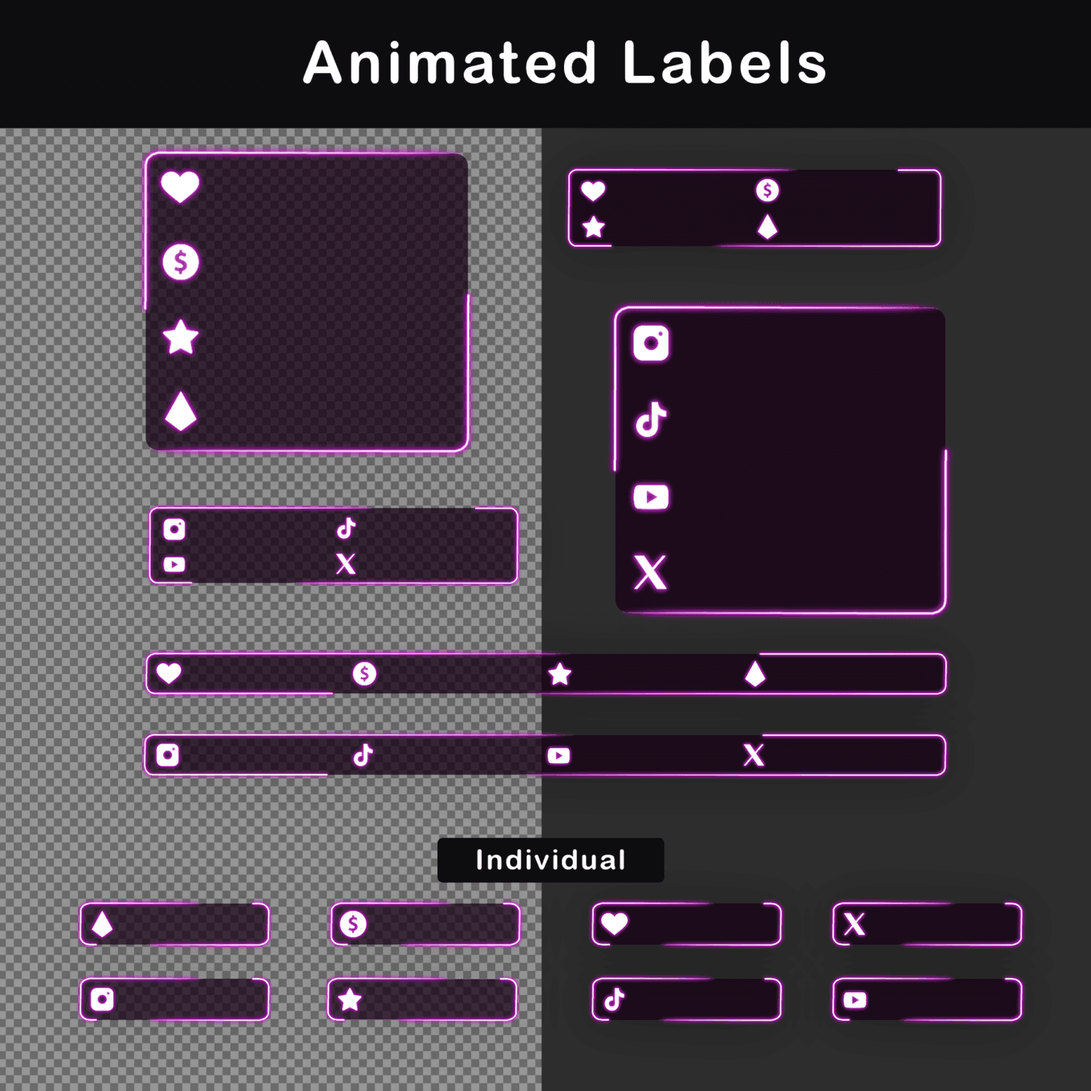 Twitch Overlay Pack - Animated Enchanted Forest Fantasy 5 Animated Pink Twitch Overlay pack, Purple Stream package
