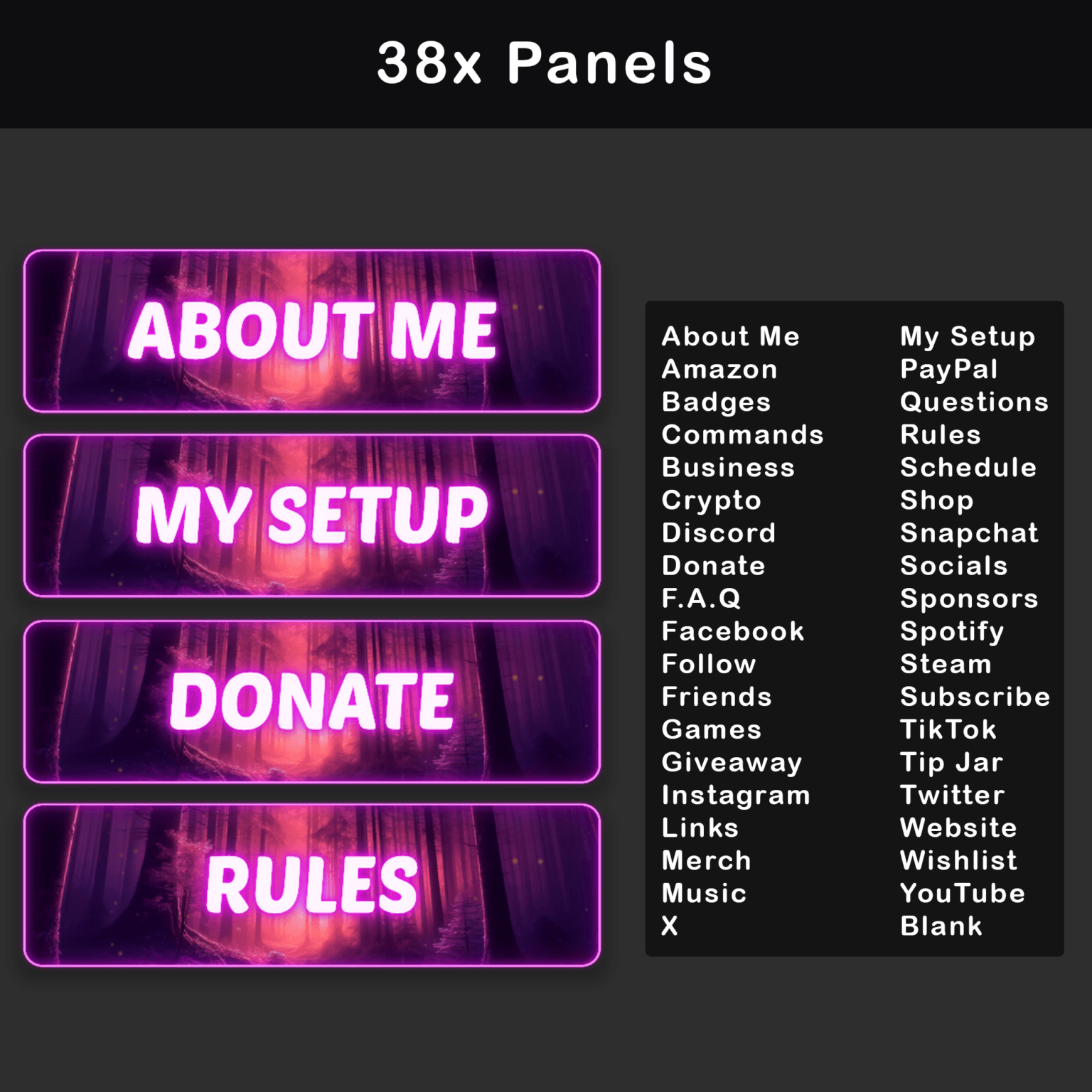 Twitch Overlay Pack - Animated Enchanted Forest Fantasy 4 Animated Pink Twitch Overlay pack, Purple Stream package
