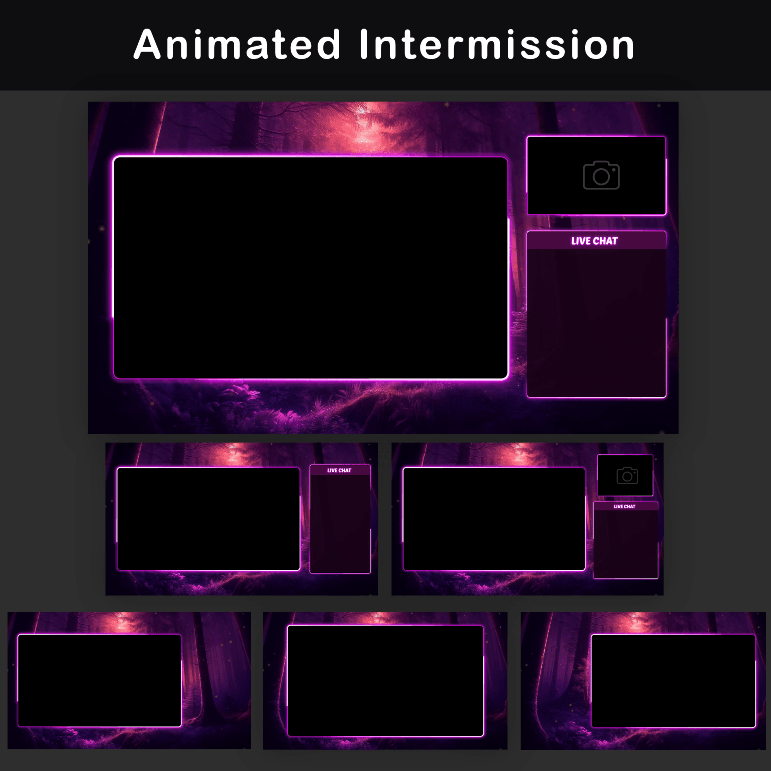 Twitch Overlay Pack - Animated Enchanted Forest Fantasy 3 Animated Pink Twitch Overlay pack, Purple Stream package