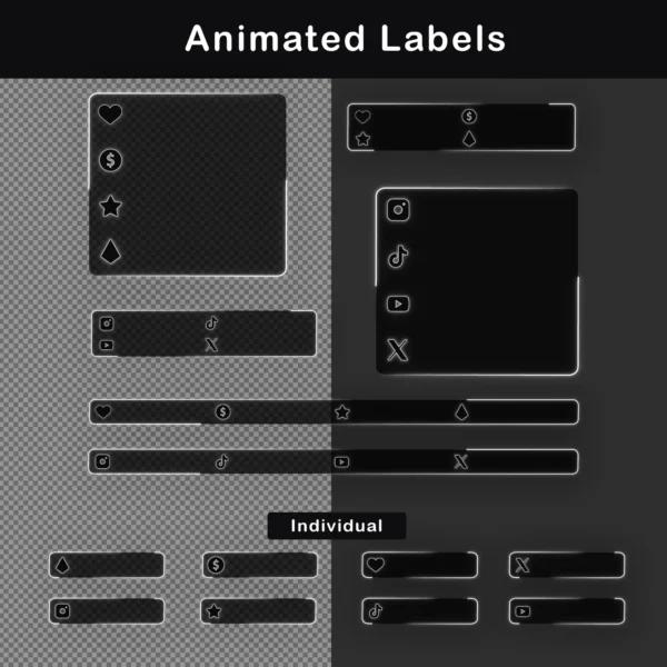 Animated Black and White Twitch Overlay Package | Minimalist