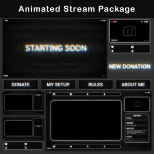Animated Twitch Overlay Pack with Dark Retro VHS CRT Style