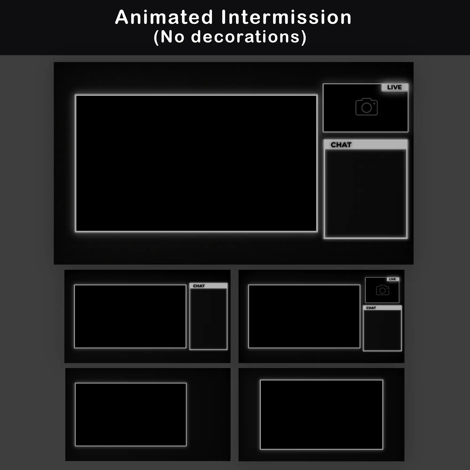 Dark Retro Twitch Overlay Package | Animated Minimalist Stream Pack 3 Simplified animated intermission screen with no additional decorations, designed for a minimalist streaming setup.