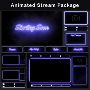 Twitch Overlay Pack - Animated 80s Retro Terminal CRT 25 Animated Neon Twitch Overlay Package – Stream Graphics for OBS & Streamlabs