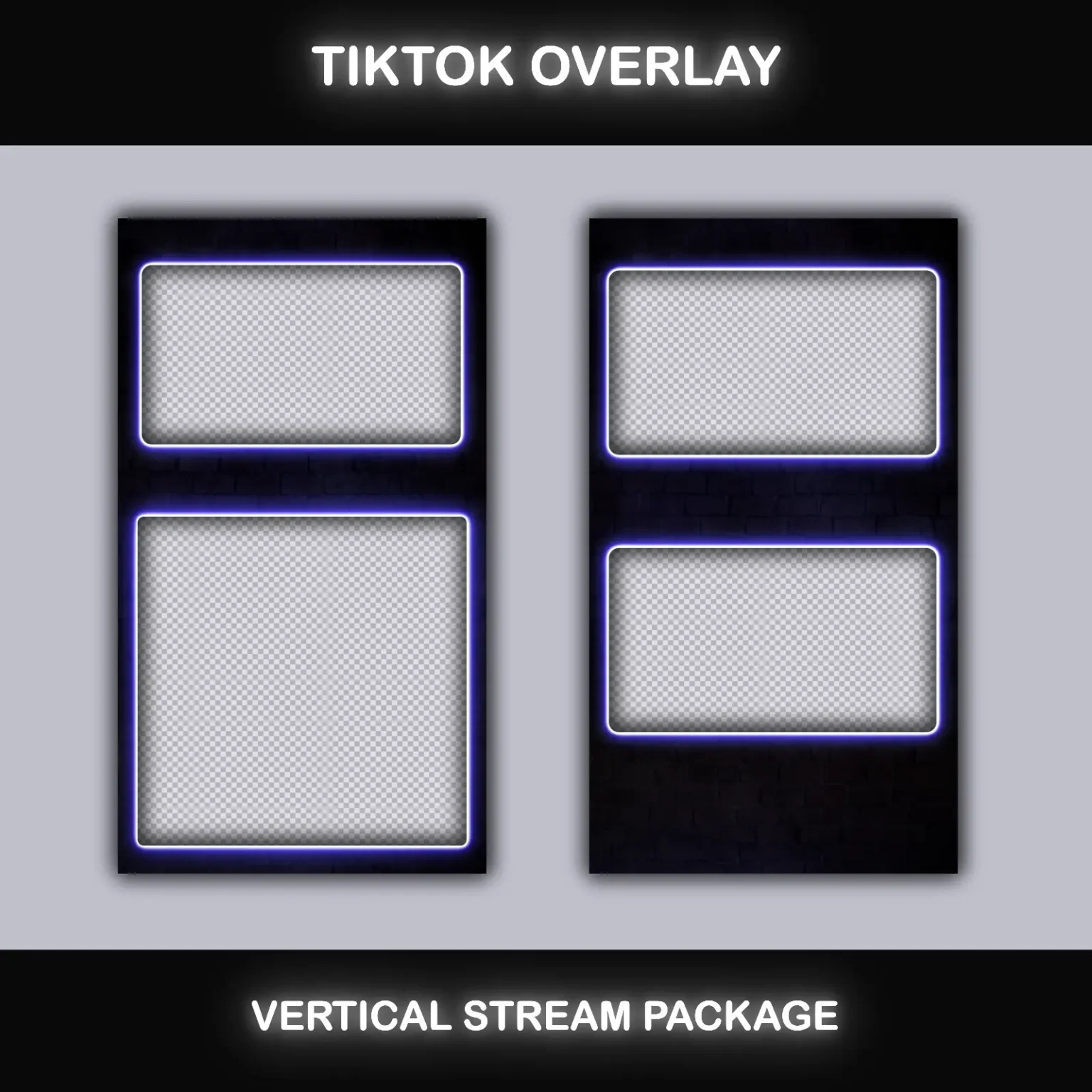 TikTok Live Overlay – Animated Neon Blue Vertical Stream Package 4 Customizable TikTok streaming overlay with neon blue borders, designed for vertical live streams on TikTok Live Studio.