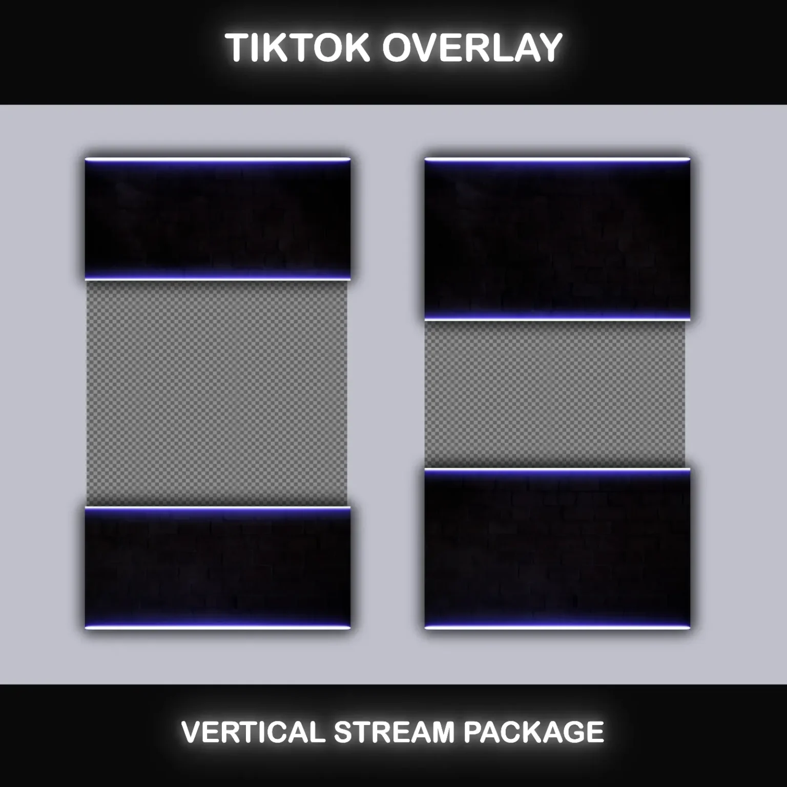 TikTok Live Overlay – Animated Neon Blue Vertical Stream Package 7 TikTok overlay template with neon blue accents, ideal for creating a visually engaging vertical streaming setup.