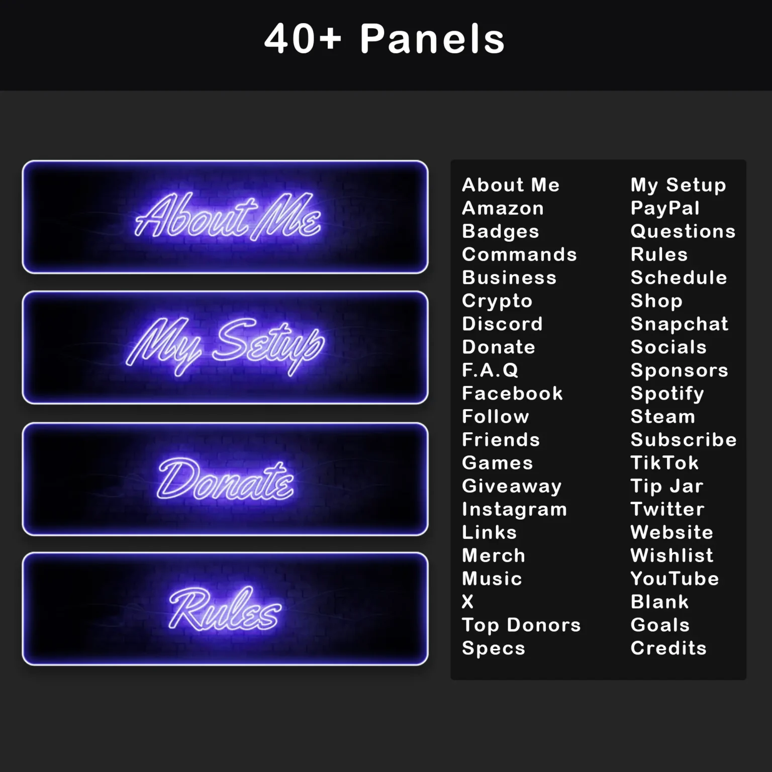 Custom Twitch Panels – 40+ Stream Labels for Donations, About Me & More