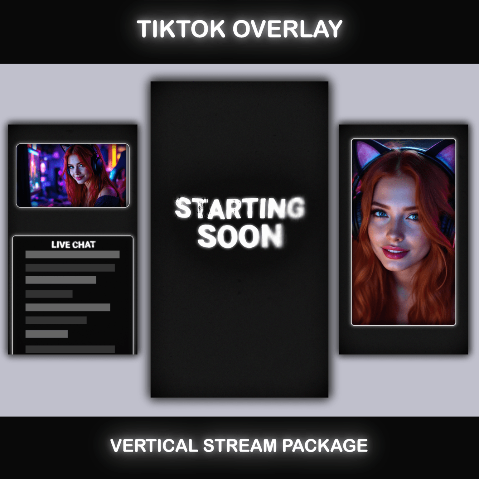 TikTok Live Overlay – Minimalist Grunge Black and White Pack 1 Animated TikTok Live Overlay – Minimalist Grunge Black & White Overlay Package
