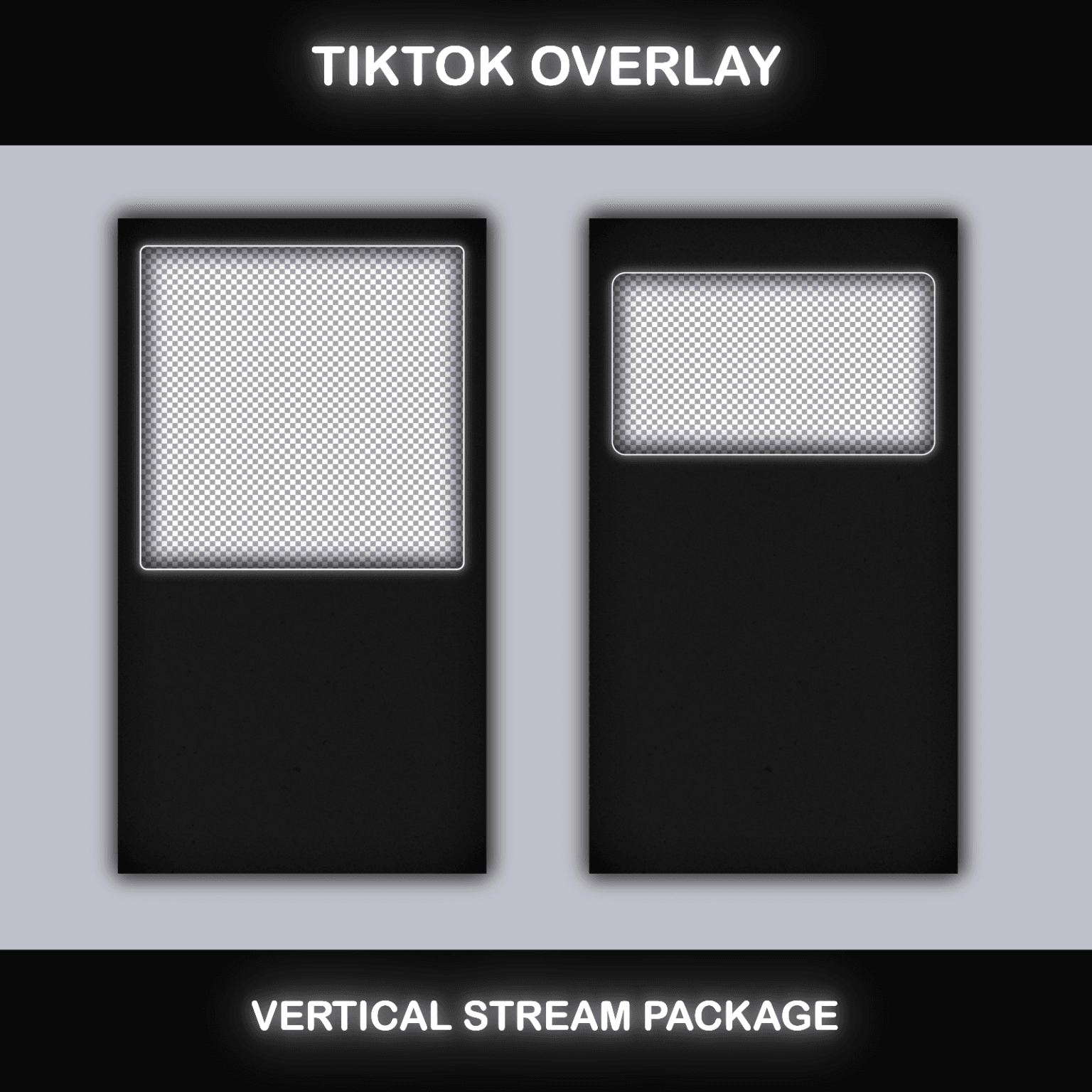TikTok Live Overlay – Minimalist Grunge Black and White Pack 5 Minimalist TikTok stream overlay with black and white elements, optimized for webcam and content placement in live broadcasts.
