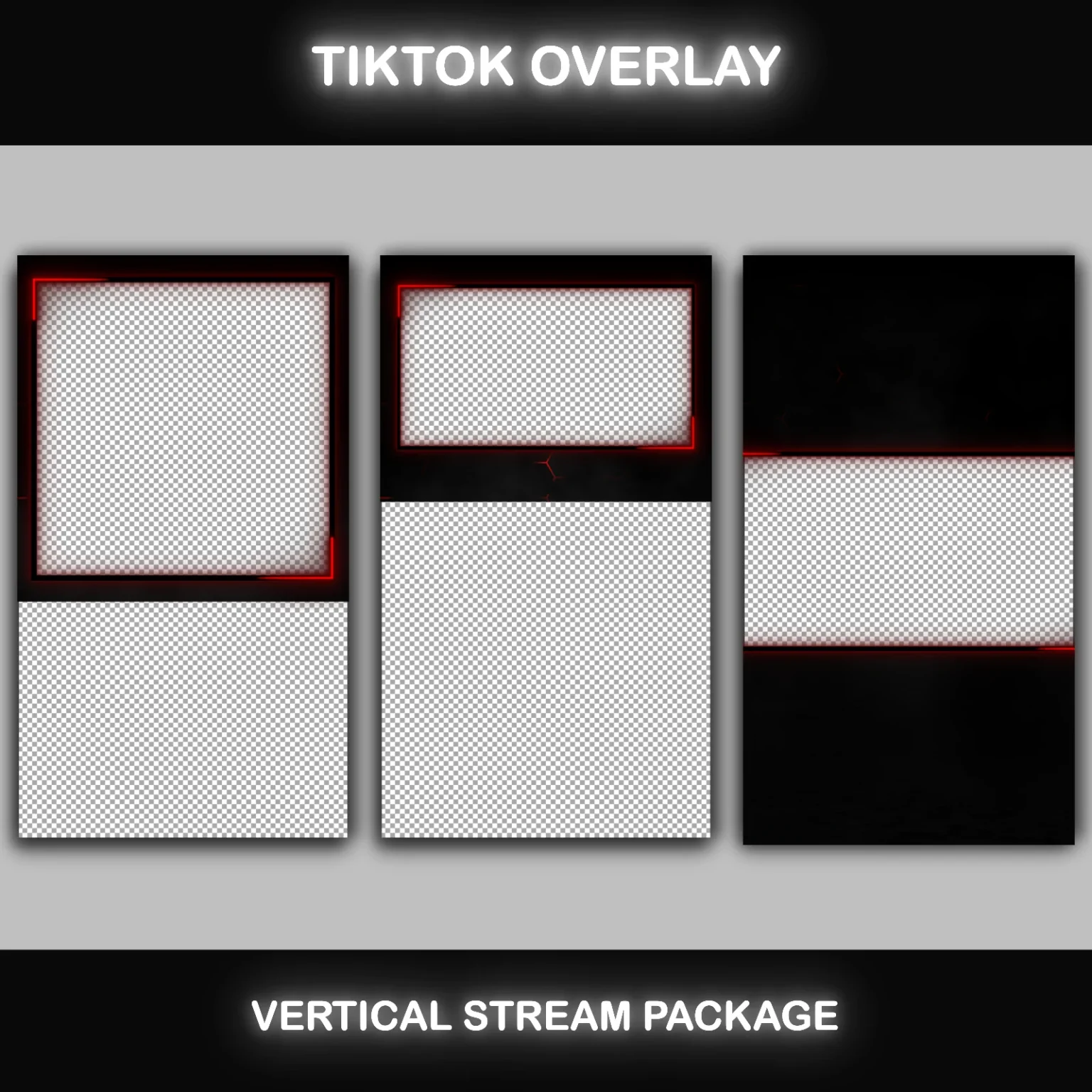 Vertical TikTok stream layouts with transparent sections – clean frames for custom content