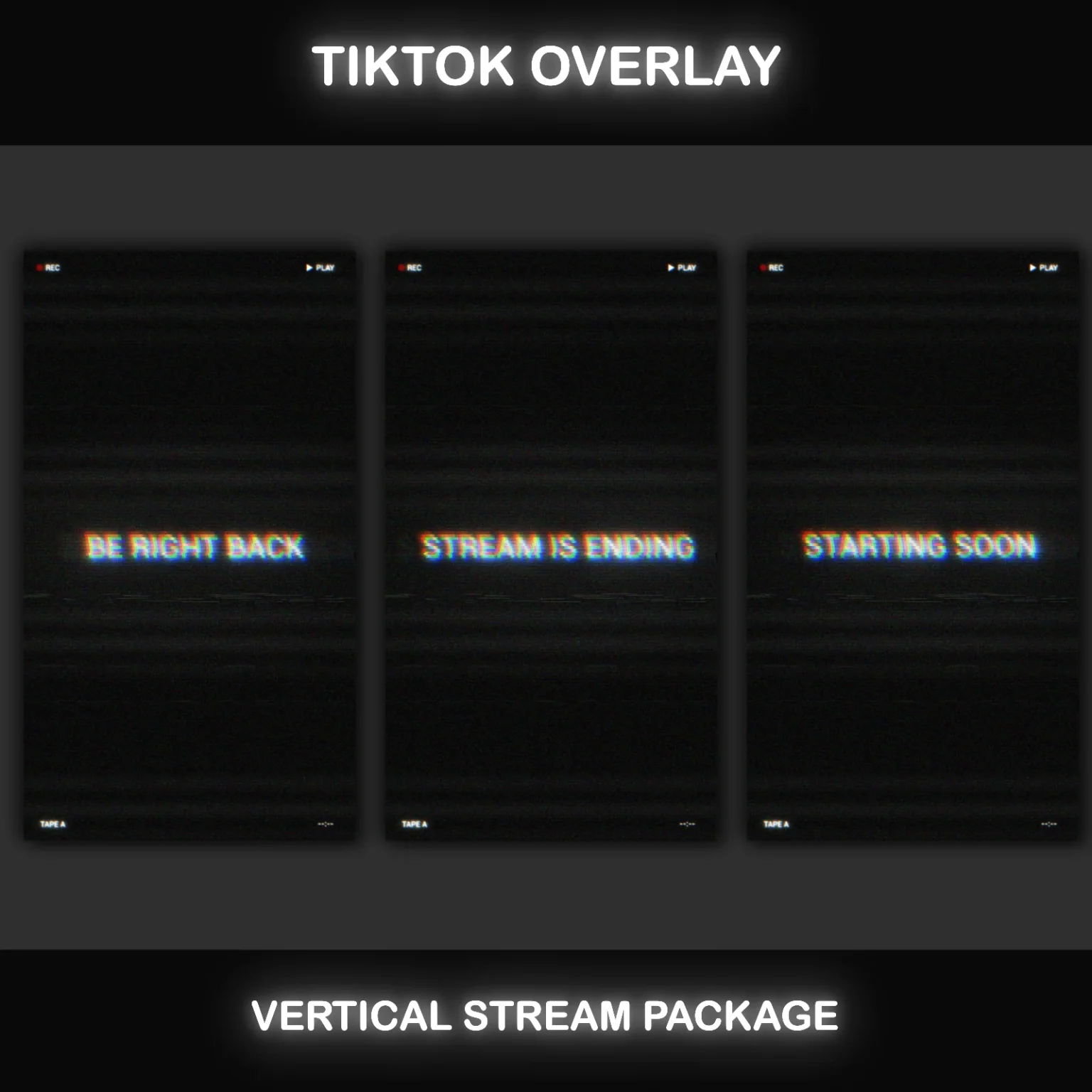 TikTok Live Overlay Package, Vertical Pixelated Retro TV VHS Style with Glitch Text Screens, Animated Stream Layout for Mobile Streaming