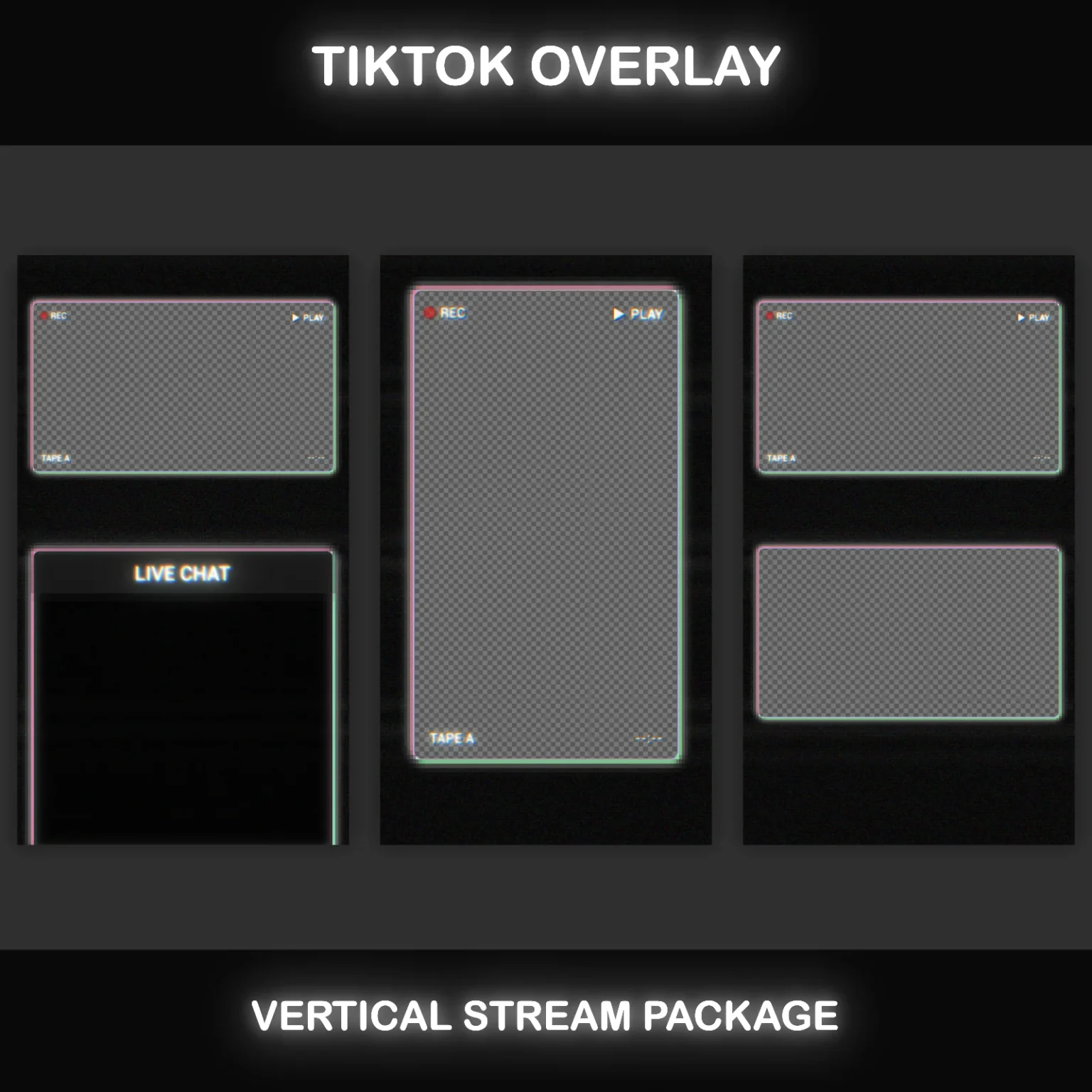 TikTok Live Overlay Package, Vertical Pixelated Retro TV VHS Style with Glitch Text Screens, Animated Stream Layout for Mobile Streaming