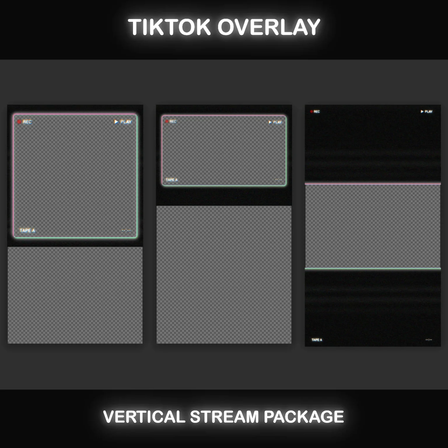 TikTok Live Overlay Package, Vertical Pixelated Retro TV VHS Style with Glitch Text Screens, Animated Stream Layout for Mobile Streaming