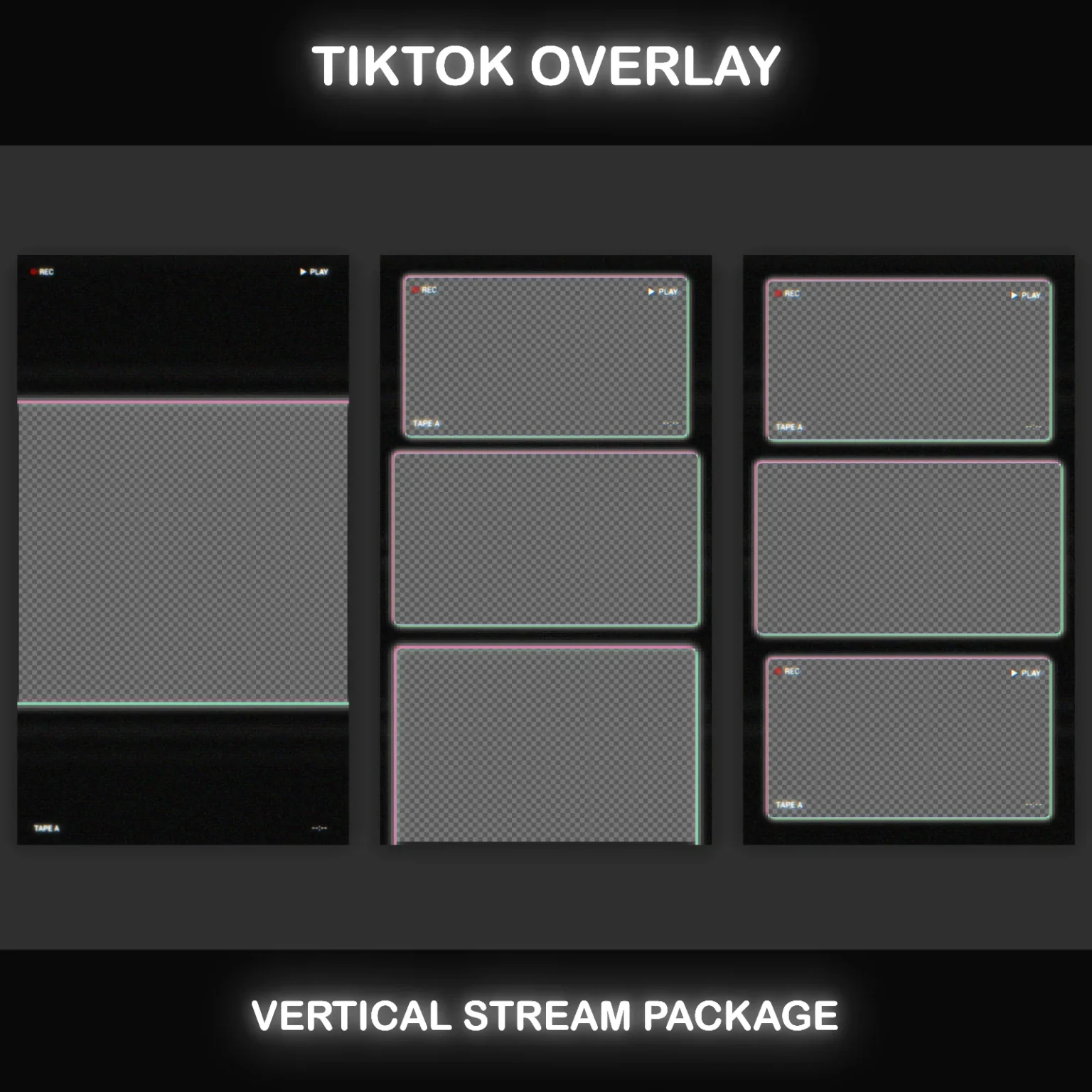 TikTok Live Overlay Package, Vertical Pixelated Retro TV VHS Style with Glitch Text Screens, Animated Stream Layout for Mobile Streaming