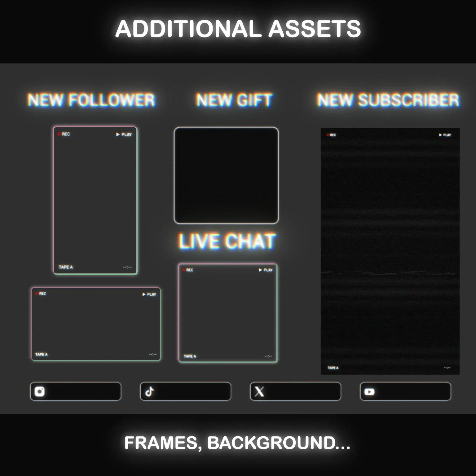 TikTok Live Overlay Package, Vertical Pixelated Retro TV VHS Style with Glitch Text Screens, Animated Stream Layout for Mobile Streaming