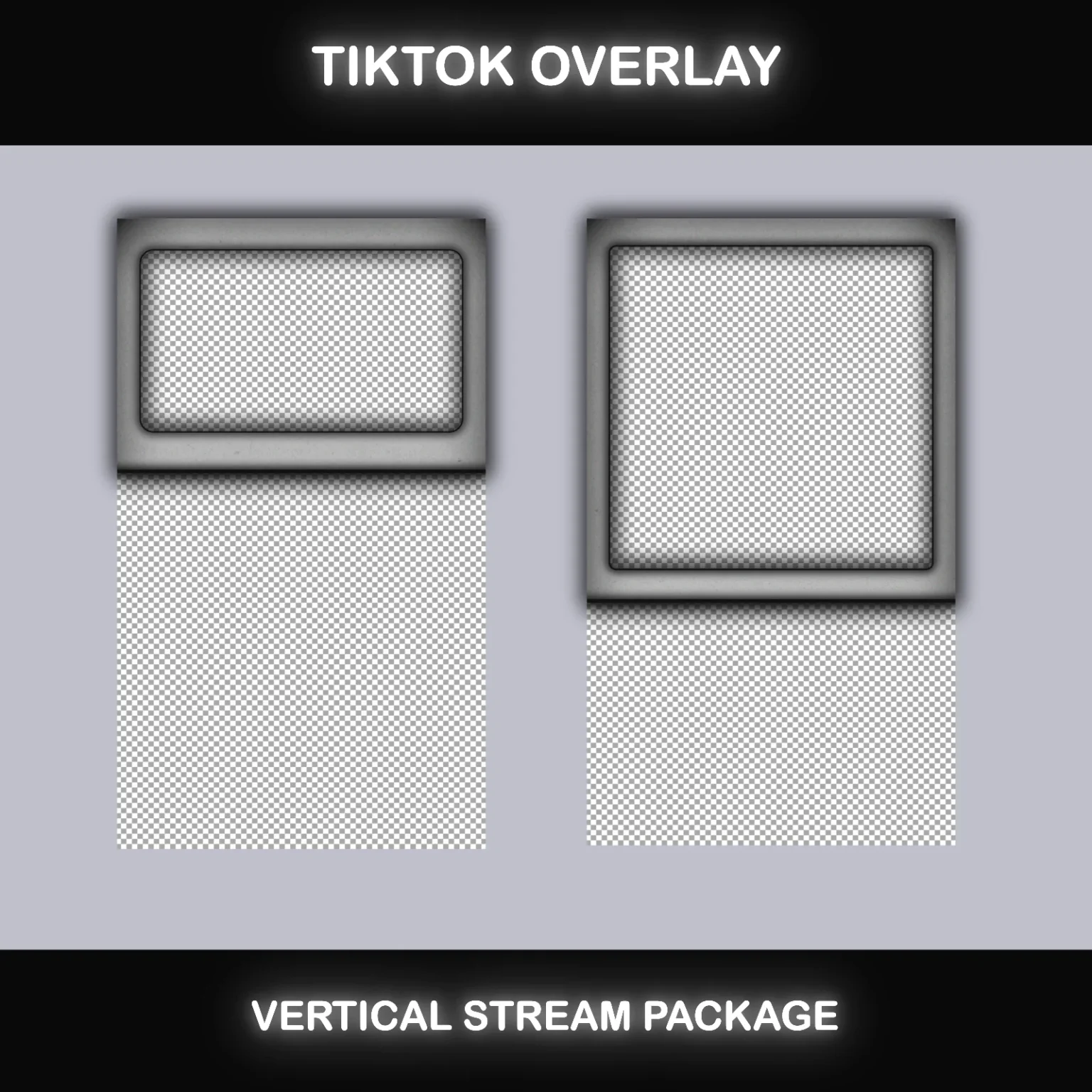 TikTok Live Overlay Pack - Vertical Animated Black & White Grunge Stream Layouts 6 Single webcam TikTok overlay layout with grunge background