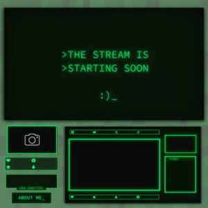 Retro Twitch Overlay Package – Animated Green CRT Stream Overlays for OBS & Streamlabs, Pixel PC Layout Pack