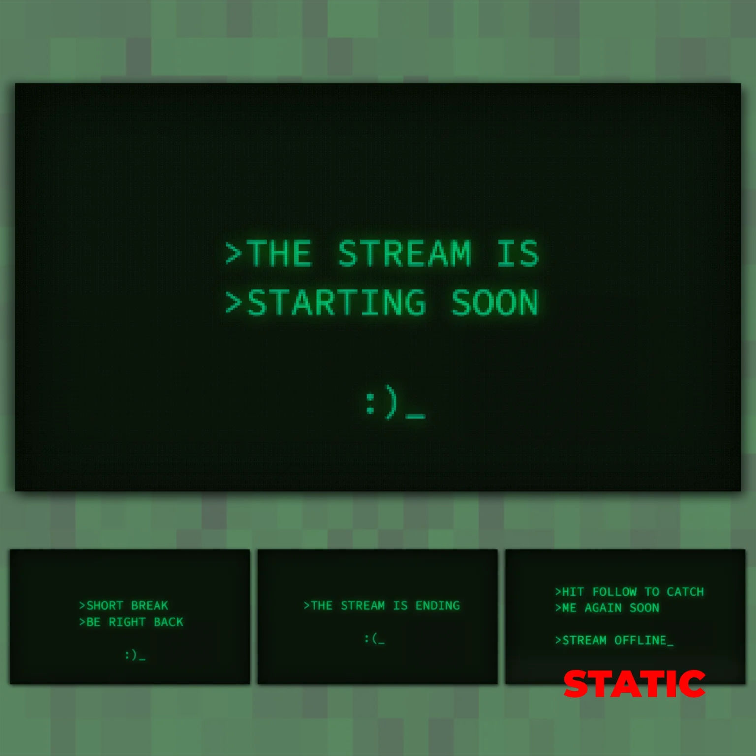 Retro CRT Twitch Overlay Package 2 Retro Twitch Overlay Package – Animated Green CRT Stream Overlays for OBS & Streamlabs, Pixel PC Layout Pack