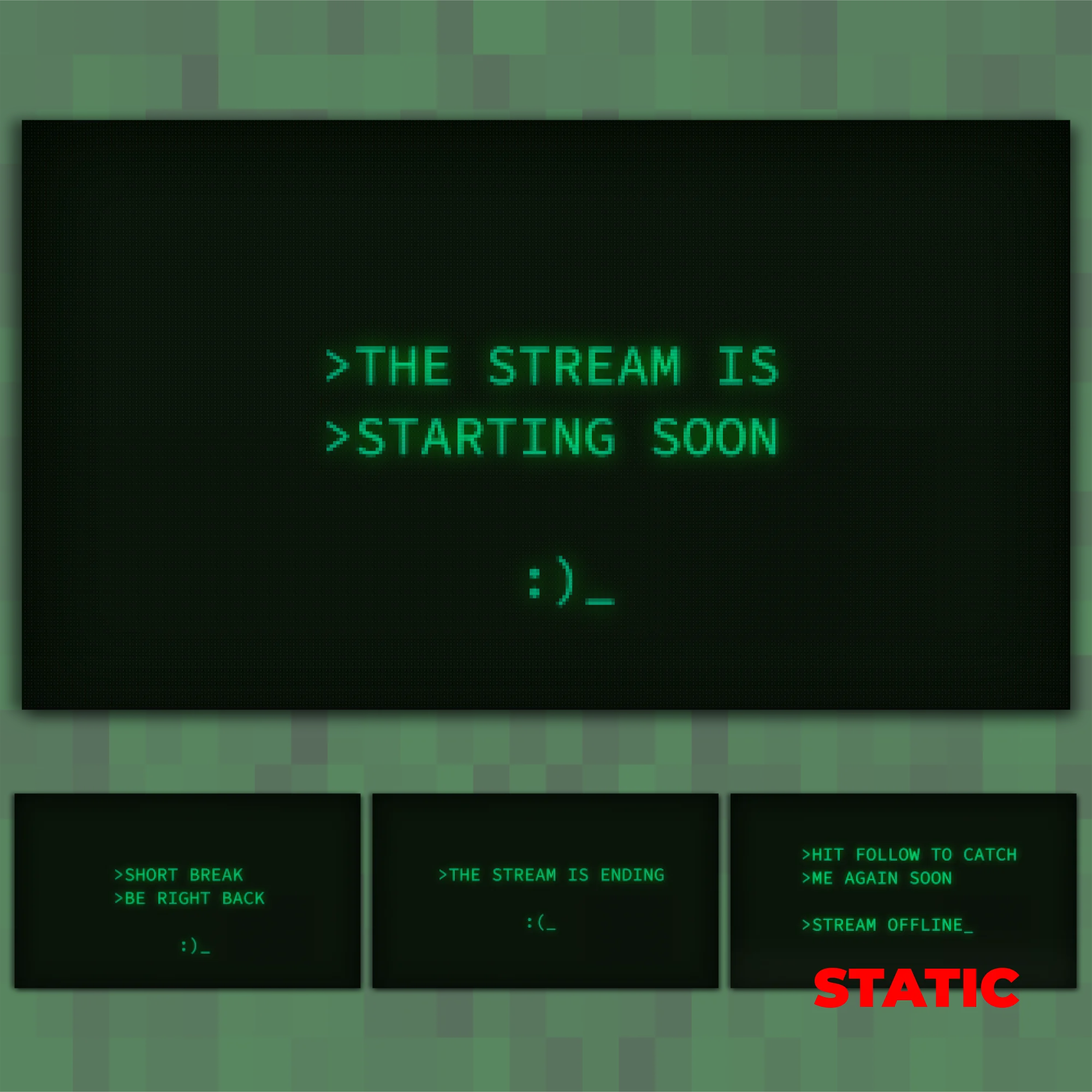 Retro CRT Twitch Overlay Package 2 Retro Twitch Overlay Package – Animated Green CRT Stream Overlays for OBS & Streamlabs, Pixel PC Layout Pack