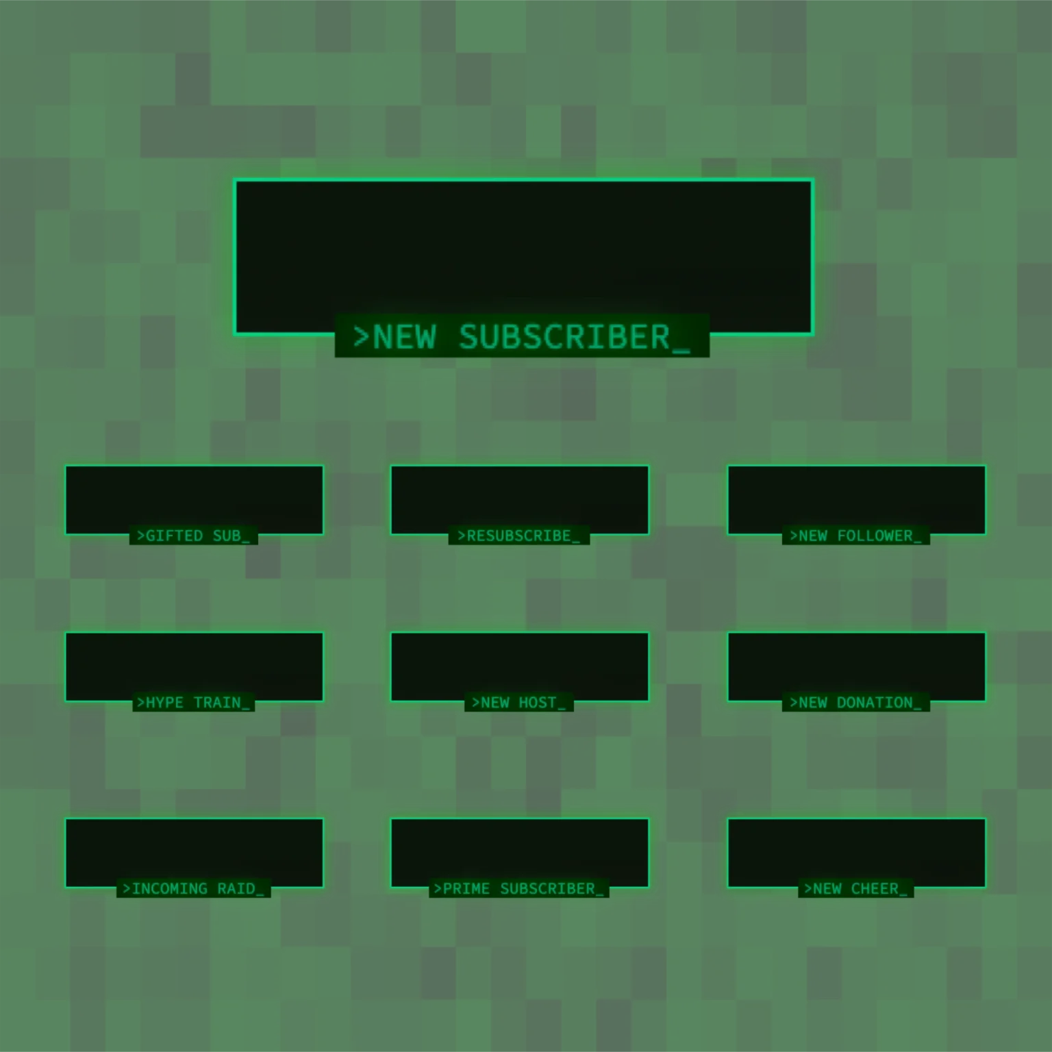 Retro CRT Twitch Overlay Package 8 Retro Twitch Overlay Package – Animated Green CRT Stream Overlays for OBS & Streamlabs, Pixel PC Layout Pack