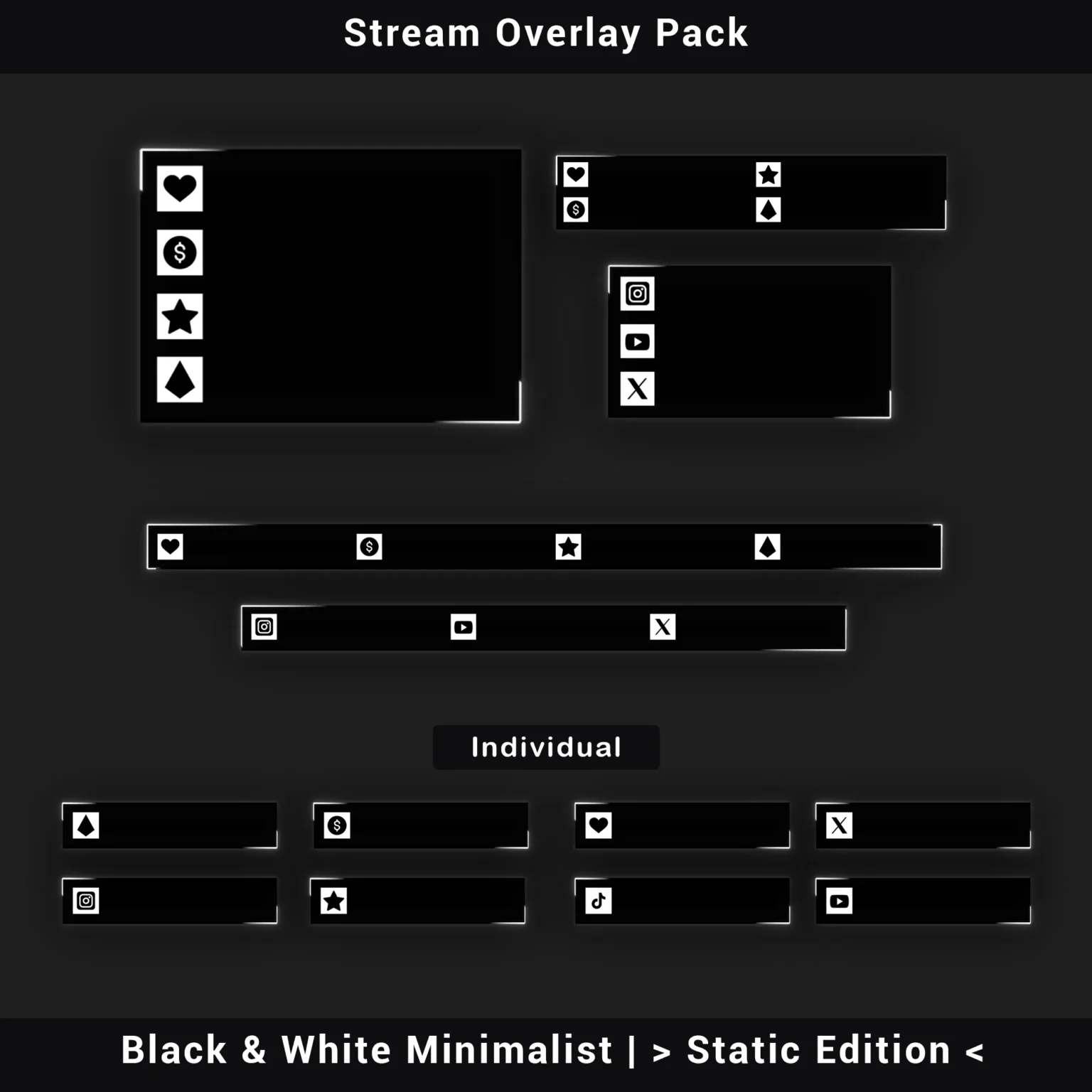 Stream Overlay Pack - Black & White Minimalist Twitch Overlay Package