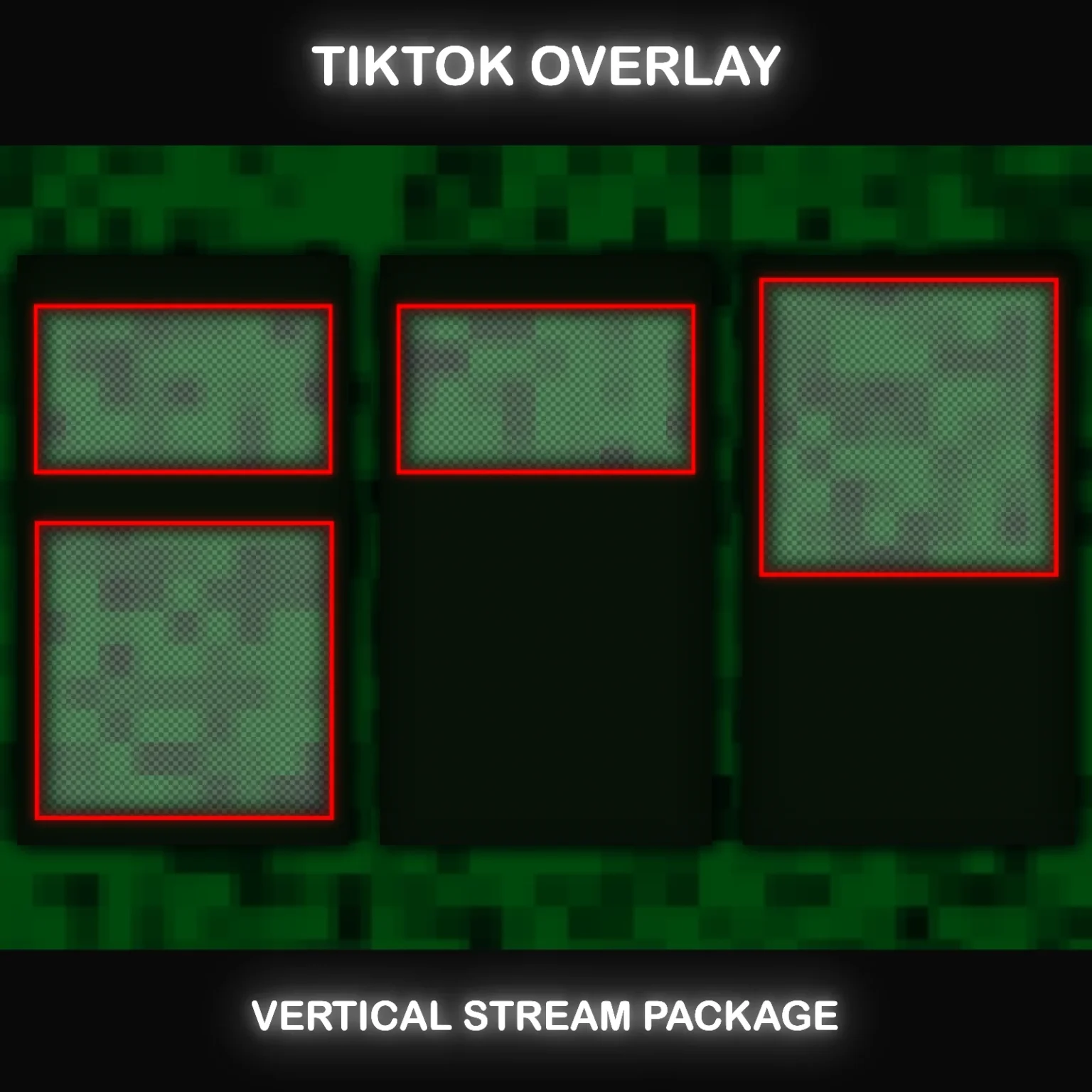 TikTok Live Overlay Pack, Animated Retro CRT Vertical Stream Layout, Neon Red Terminal Style Streaming Package