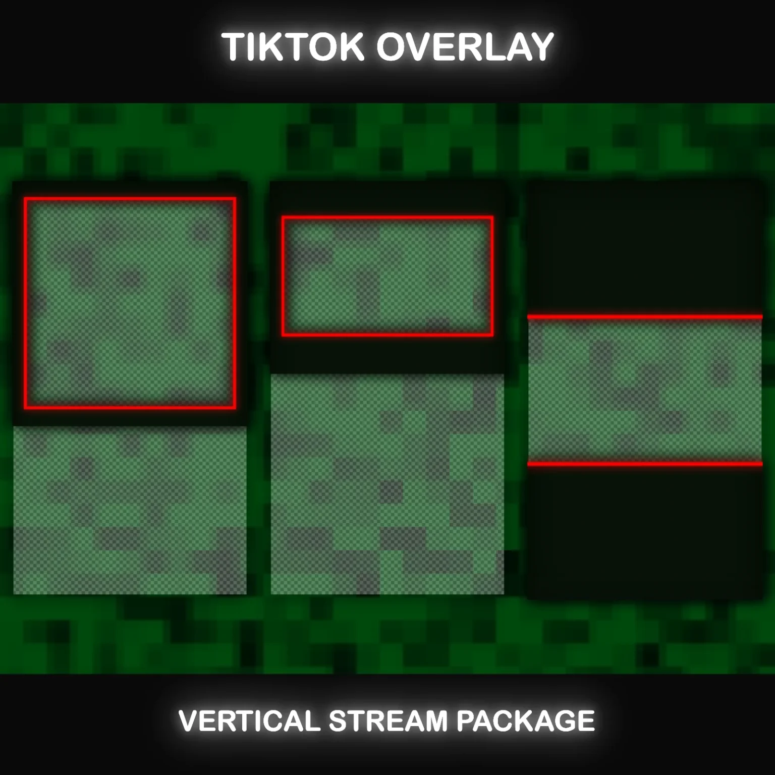TikTok Live Overlay Pack, Animated Retro CRT Vertical Stream Layout, Neon Red Terminal Style Streaming Package