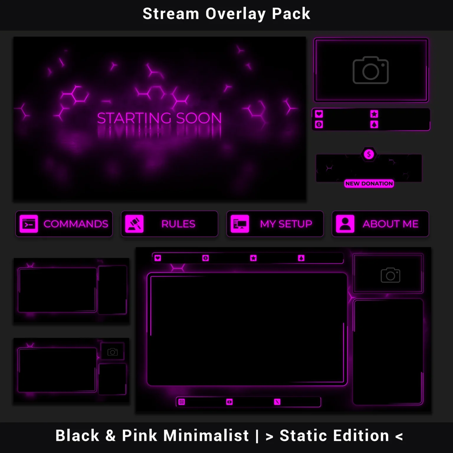 Stream Overlay Pack – Black & Pink Minimalist | Static Edition