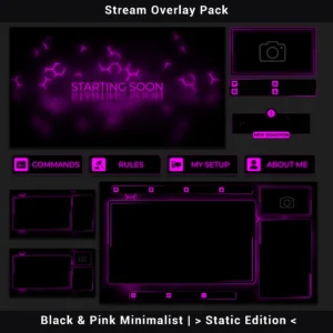 Stream Overlay Pack – Black & Pink Minimalist | Static Edition