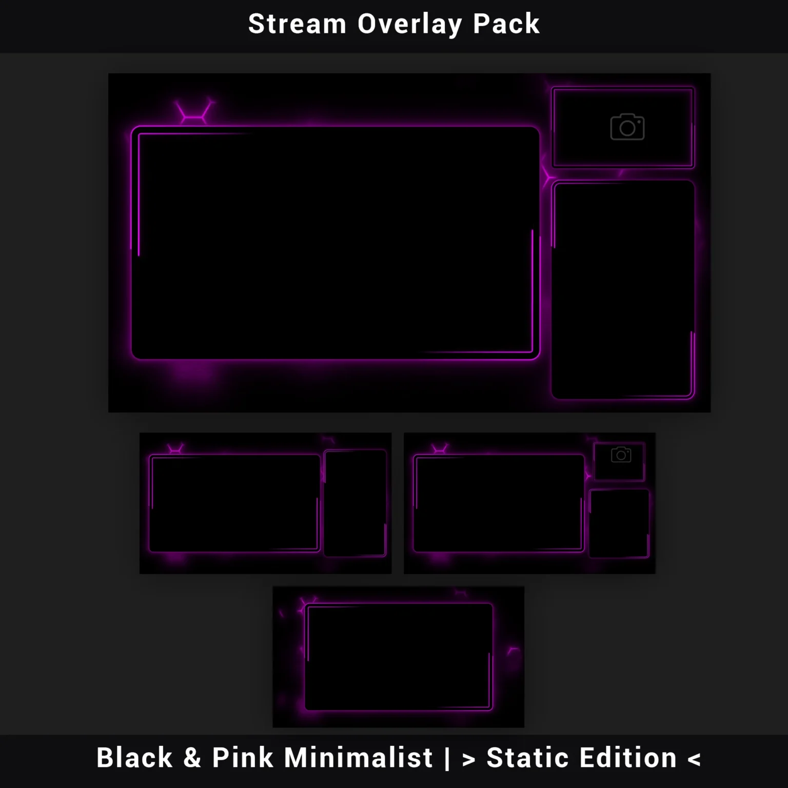 Stream Overlay Pack - Black & Pink Minimalist, PNG Static Edition