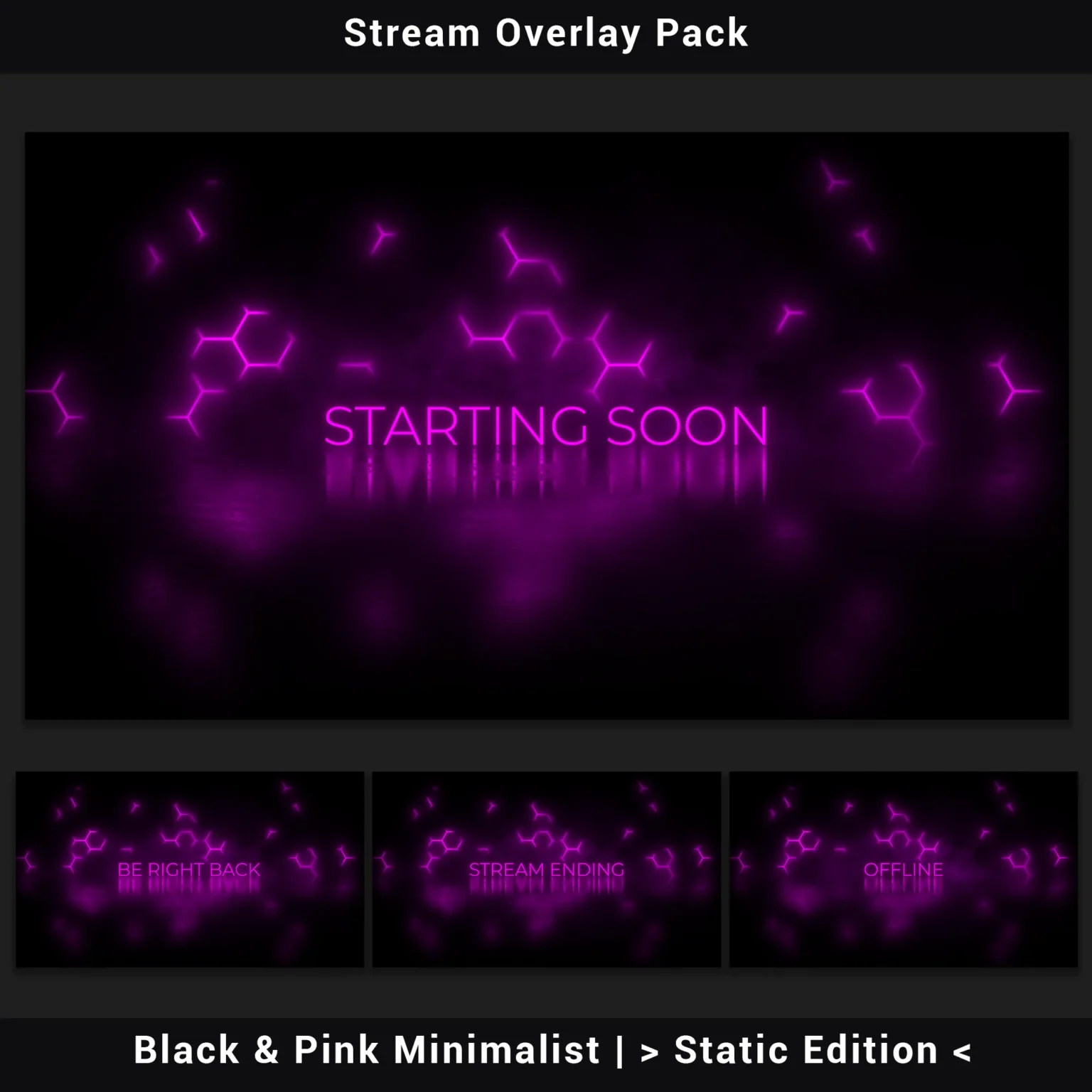 Stream Overlay Pack - Black & Pink Minimalist, PNG Static Edition