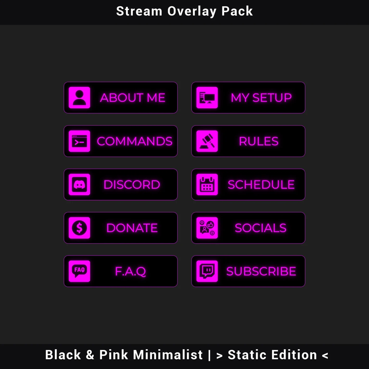 Stream Overlay Pack - Black & Pink Minimalist, PNG Static Edition