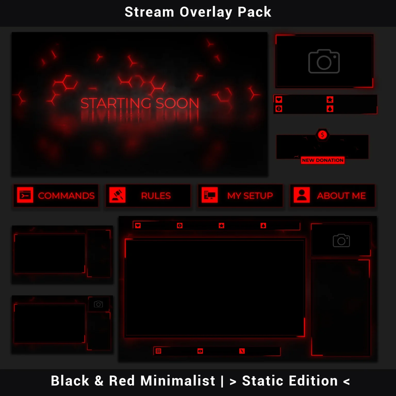 Stream Overlay Pack - Black & Red Minimalist | Static Edition 1 Stream Overlay Pack - Black & Red Minimalist | Static Edition